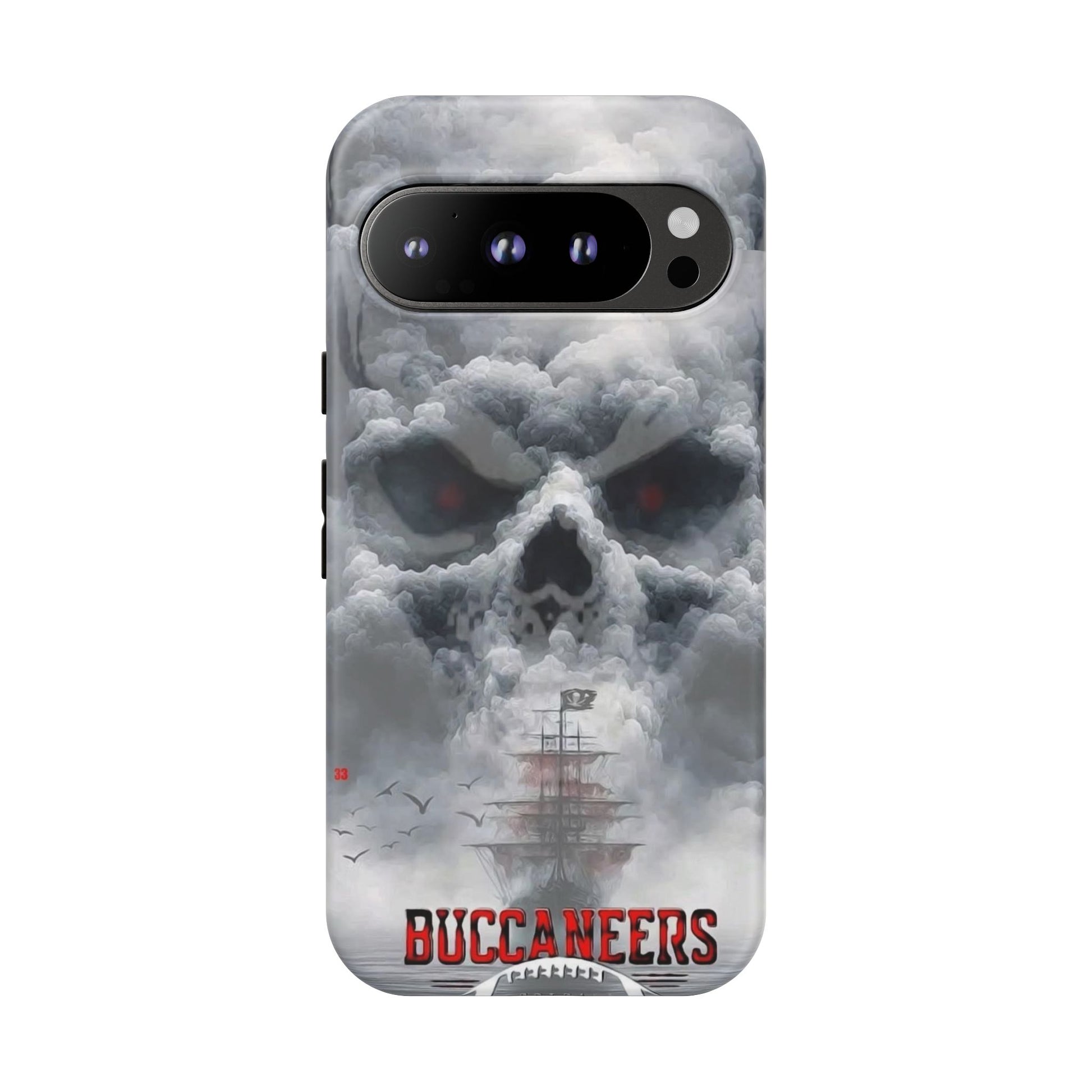 Skull Pirate Ship Football Buccaneers Tough Cases for iPhones, Samsung, and Pixel