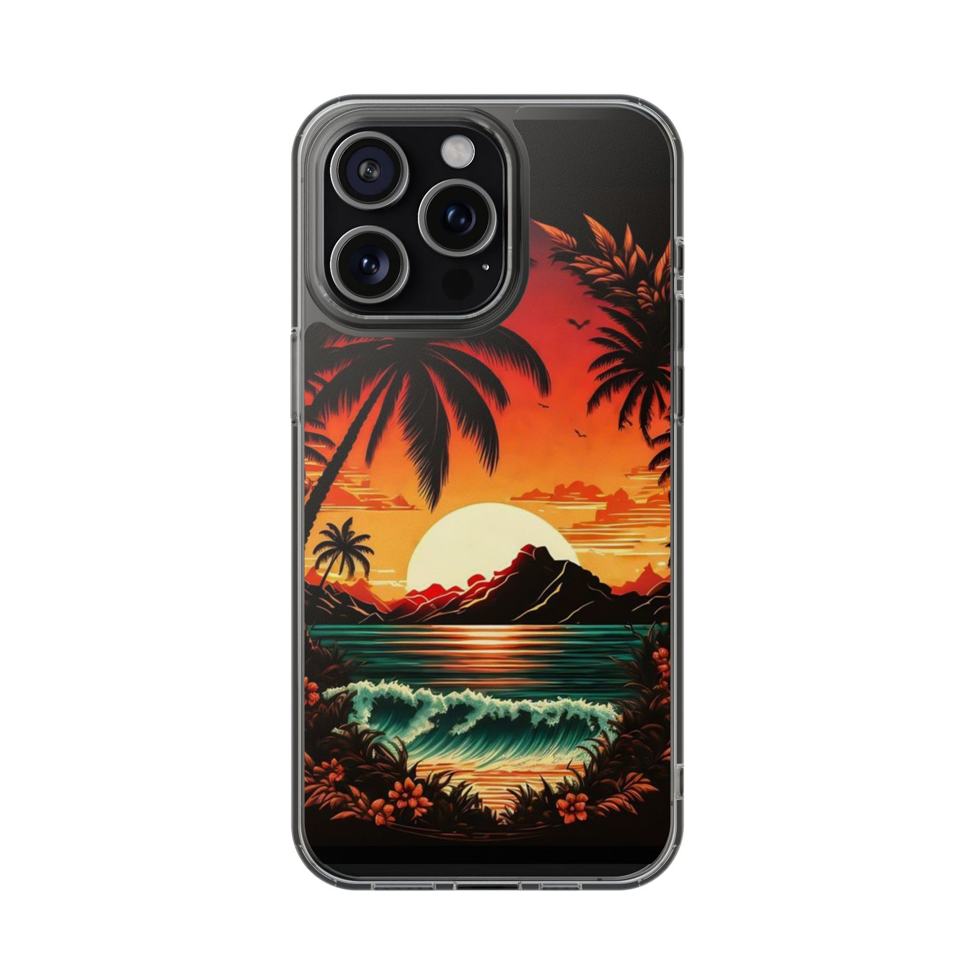 Phone Case, Sunset Beach Waves Themed iPhone Samsung Clear Case Cover, Ocean