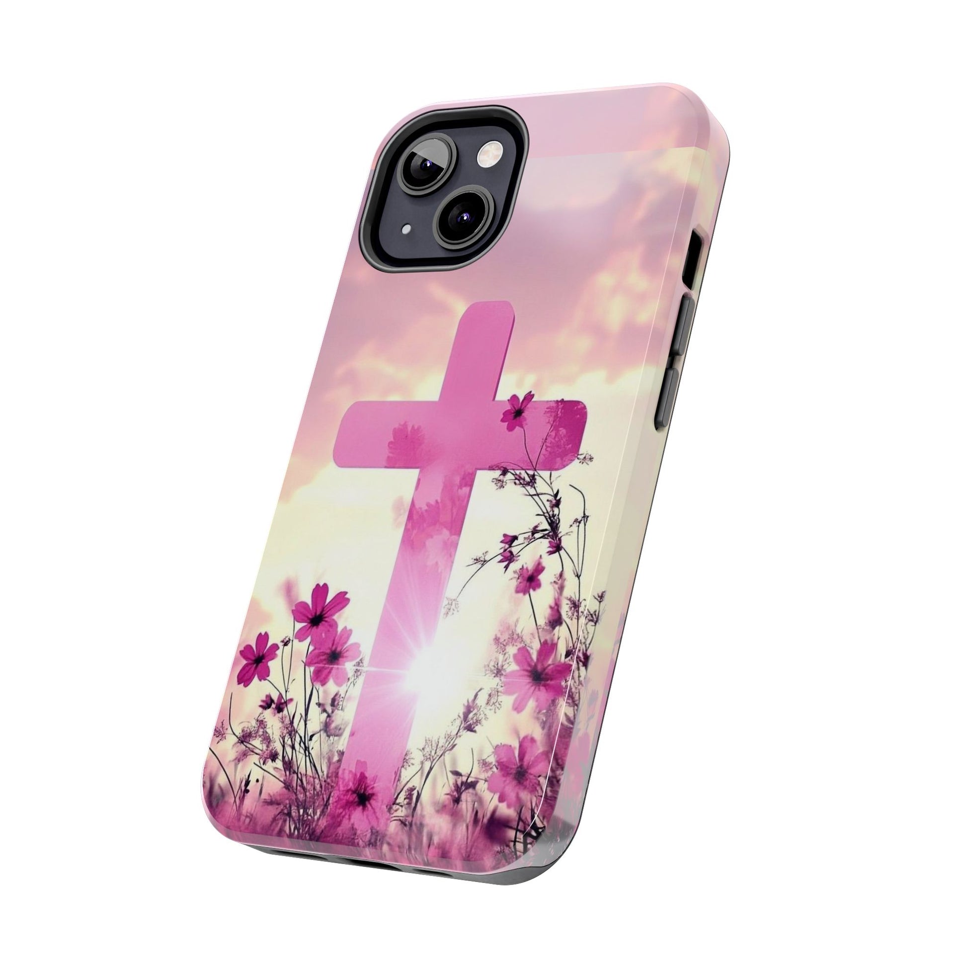 Pink Cross in Field Christian Theme Phone Cases for iPhones & Samsung Phones