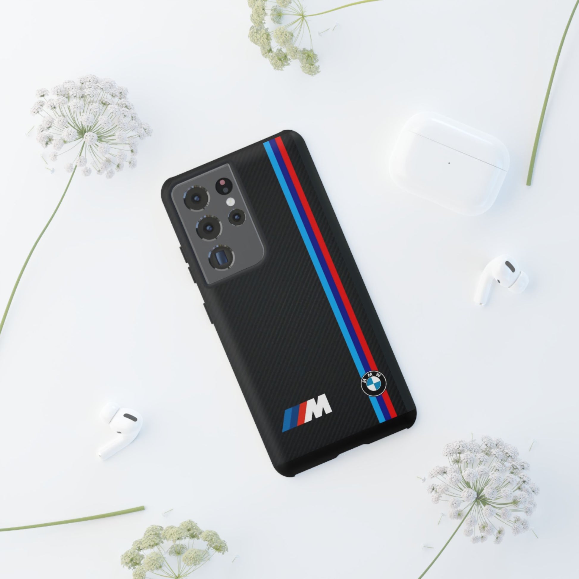 BMW M Stripes Carbon Fiber Design Tough Cases for iPhones, Samsung, and Pixel