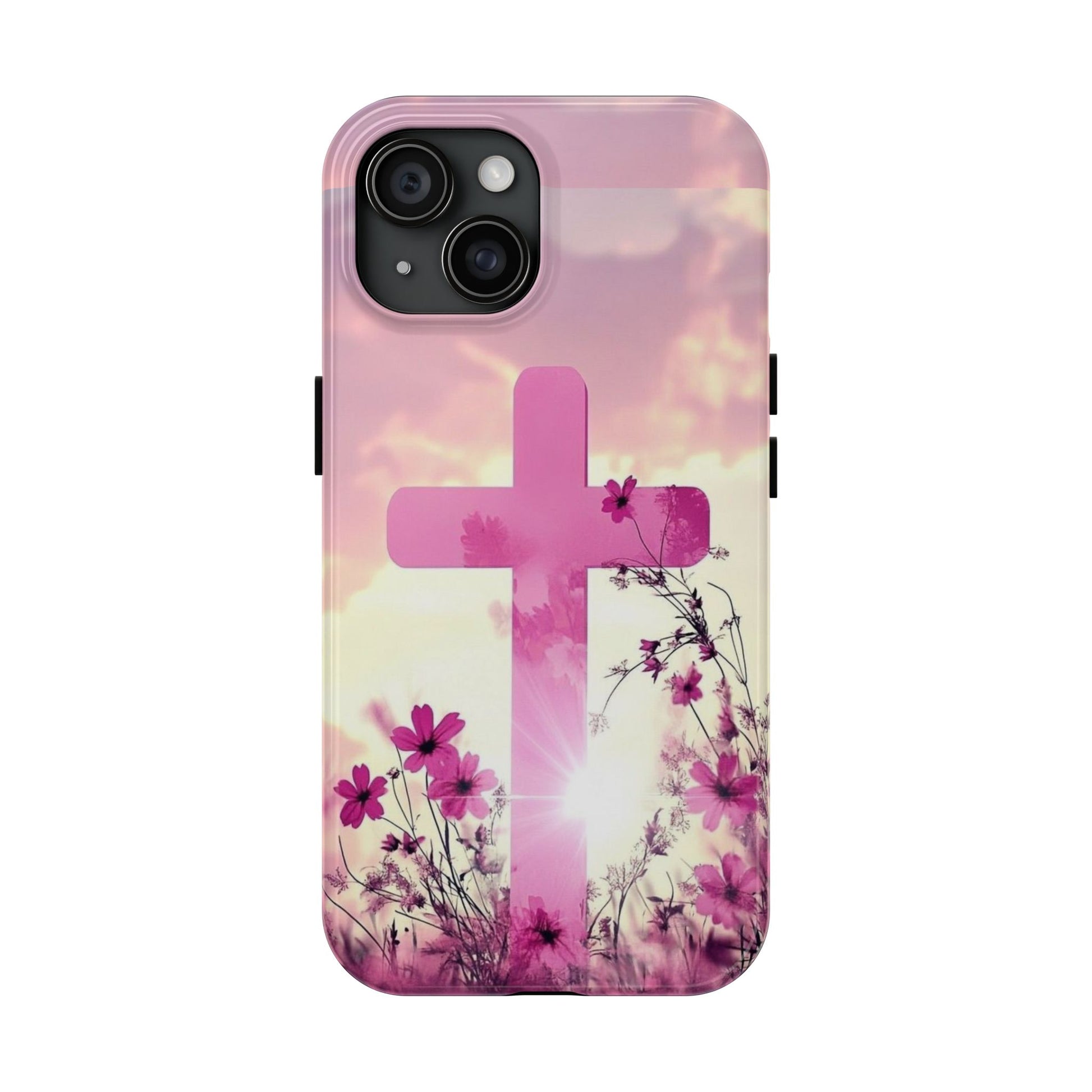 Pink Cross in Field Christian Theme Phone Cases for iPhones & Samsung Phones