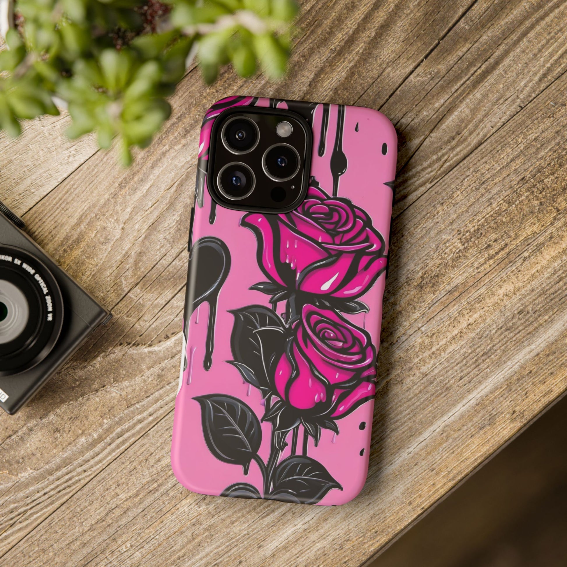 Pink Rose Tough Girly Cases for iPhones, Samsung, and Pixel