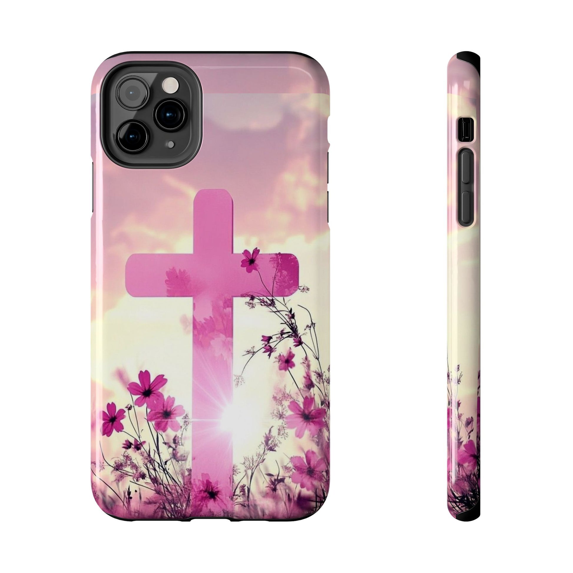 Pink Cross in Field Christian Theme Phone Cases for iPhones & Samsung Phones
