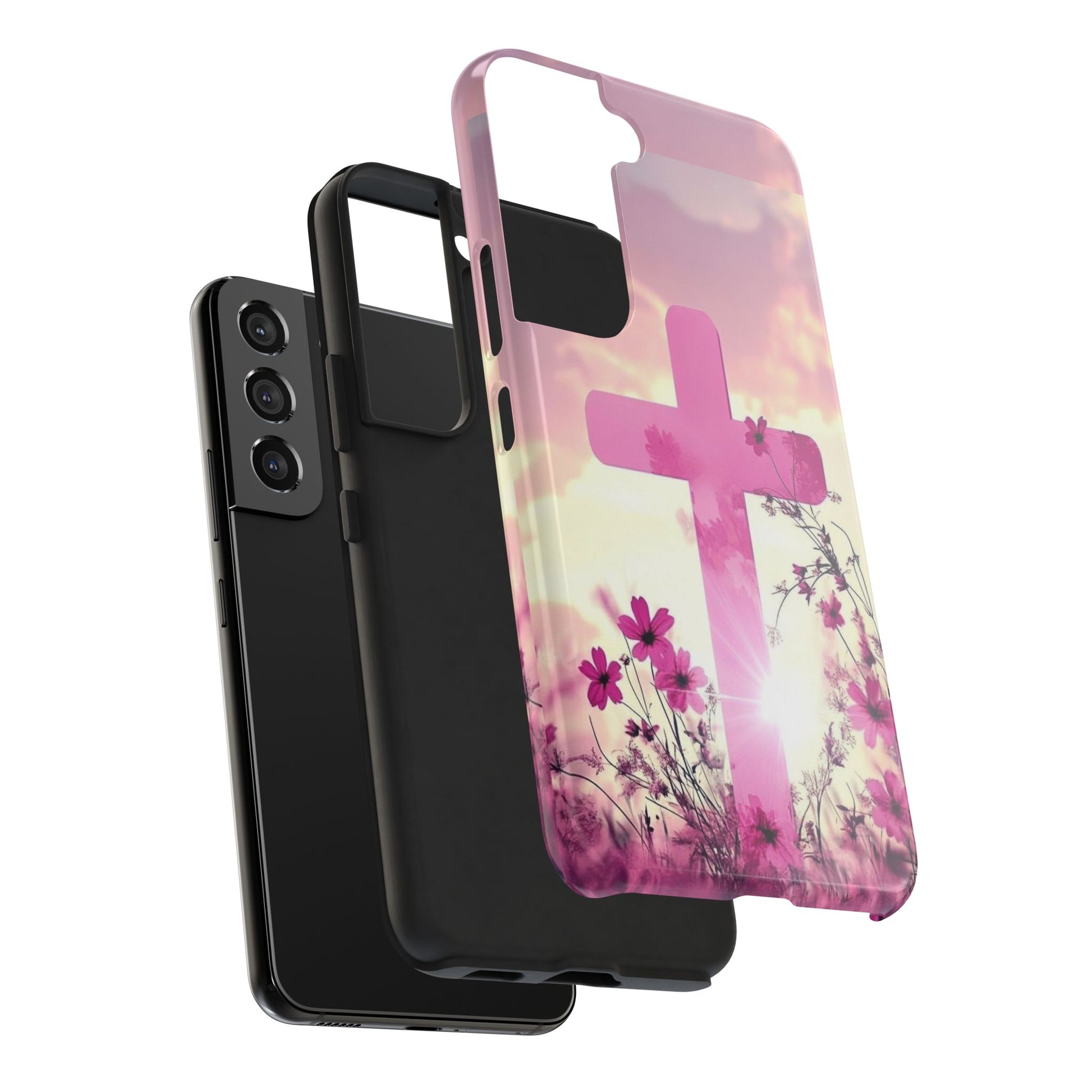 Pink Cross in Field Christian Theme Phone Cases for iPhones & Samsung Phones