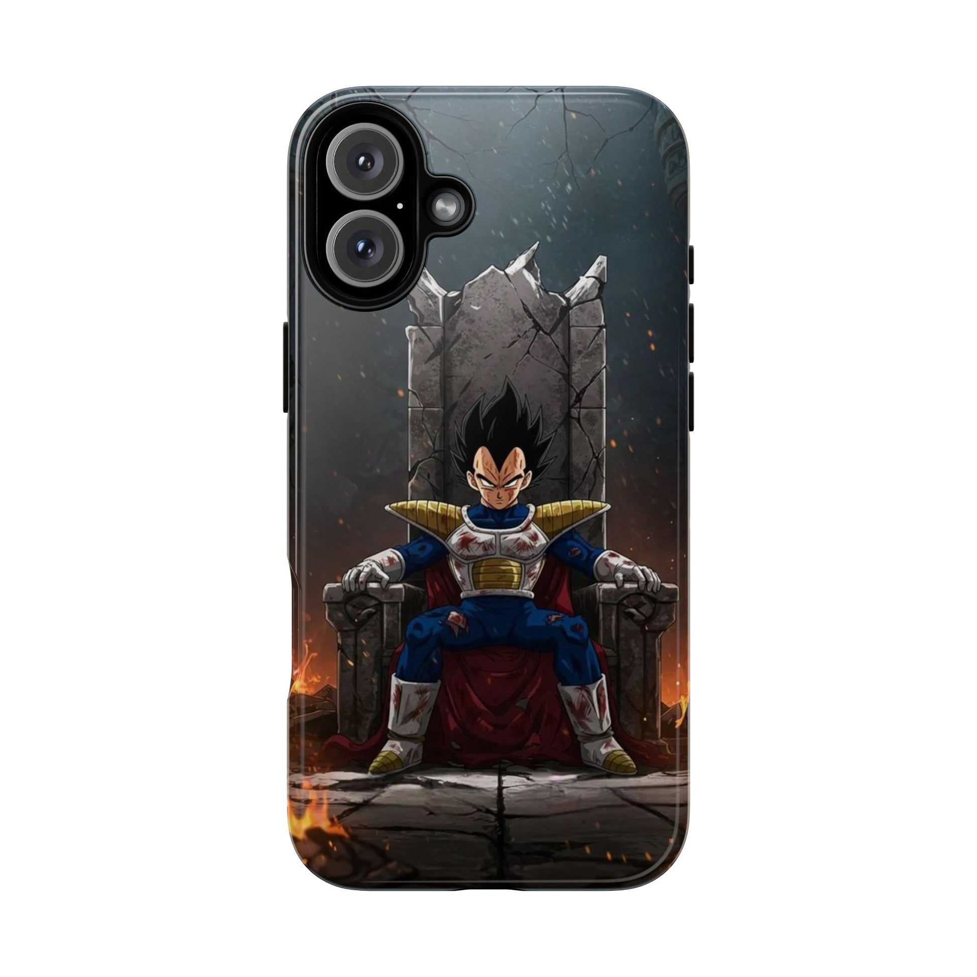 Vegeta on Throne DBZ Theme Tough Cases for iPhones, Samsung, and Pixel