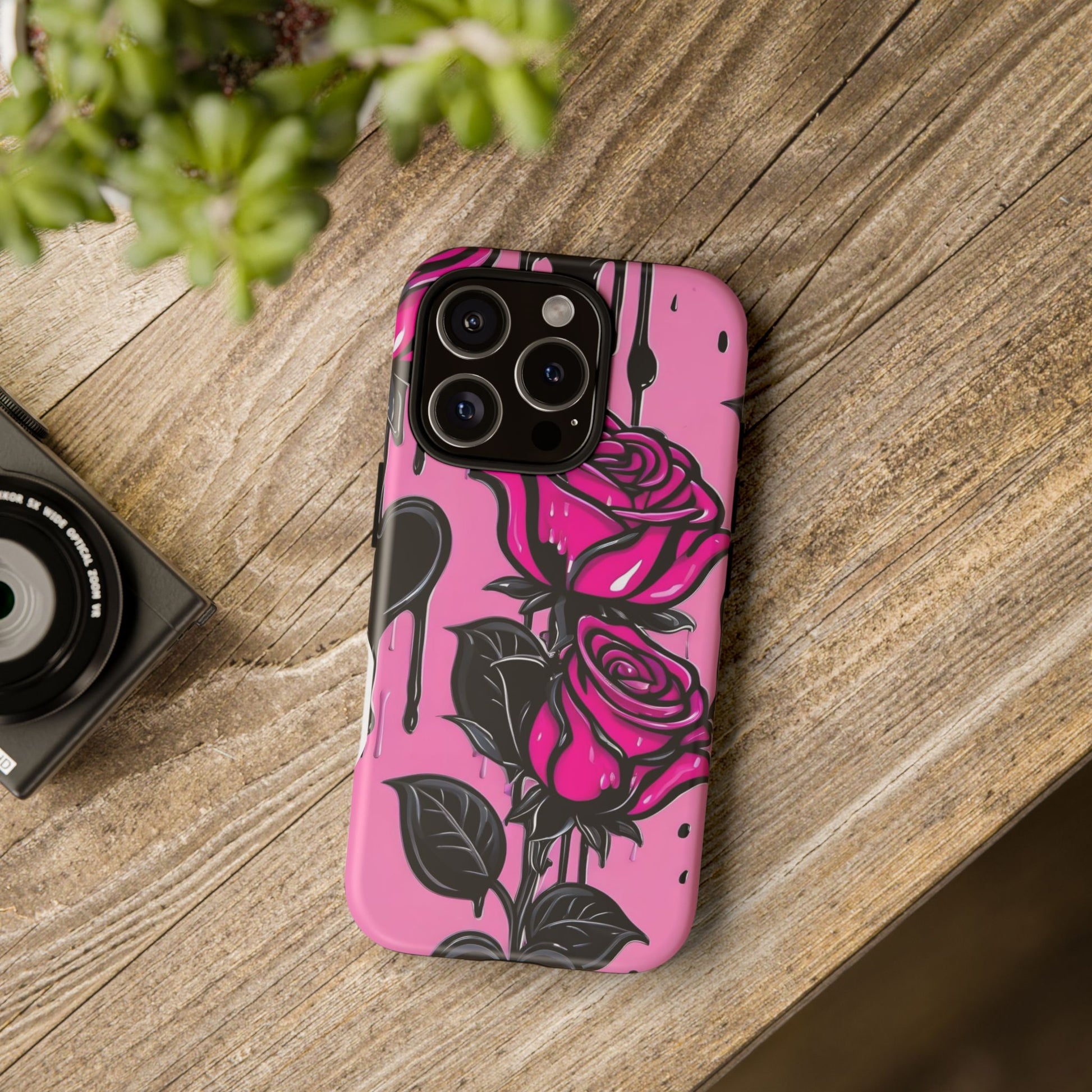 Pink Rose Tough Girly Cases for iPhones, Samsung, and Pixel