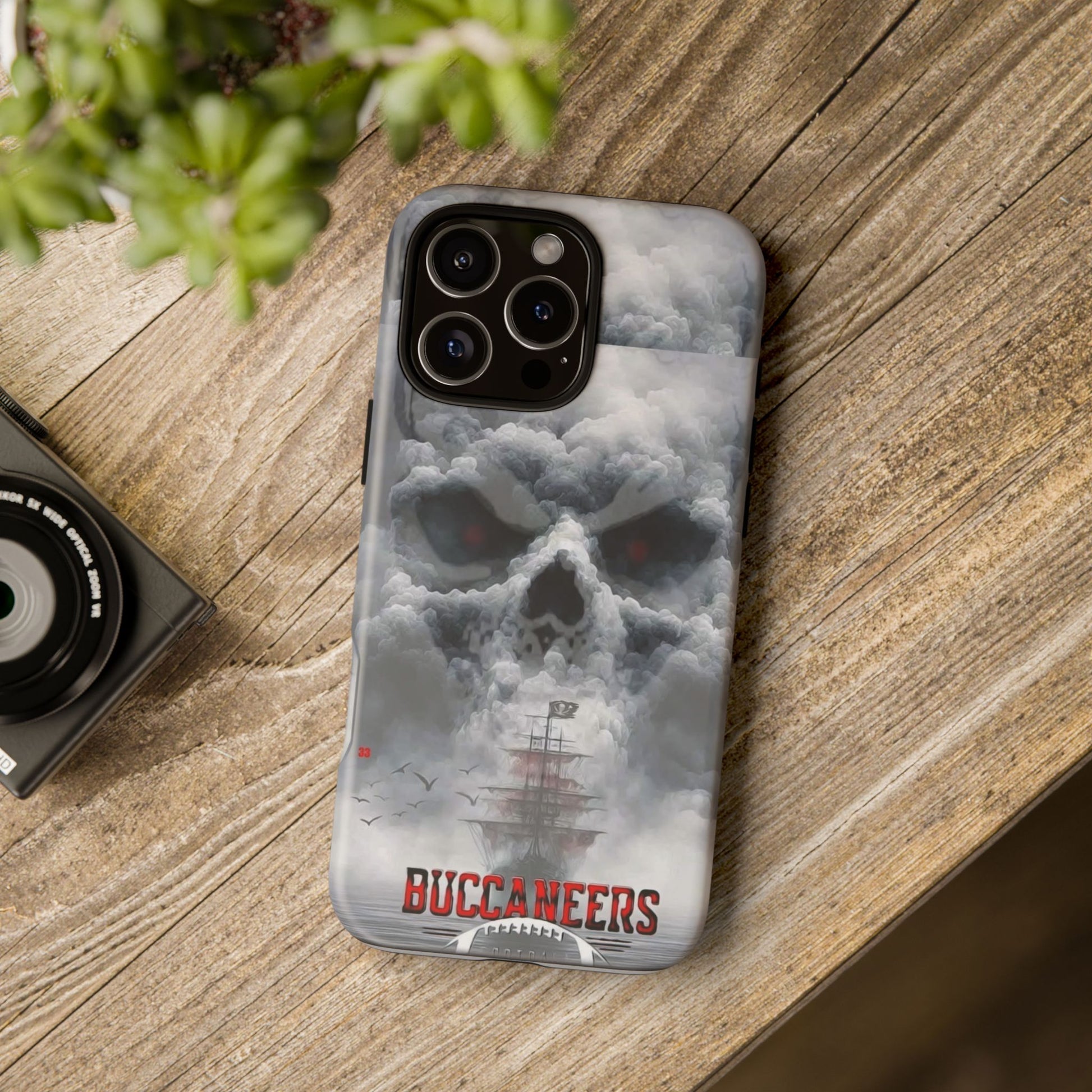 Skull Pirate Ship Football Buccaneers Tough Cases for iPhones, Samsung, and Pixel
