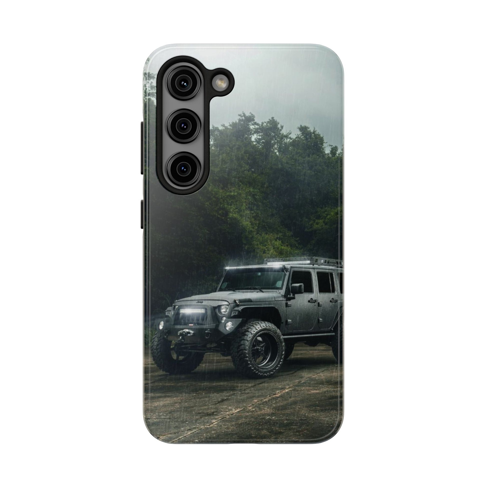 Custom Jeep in Rain Artistic Tough Phone Cases for Iphones & Samsung Phones
