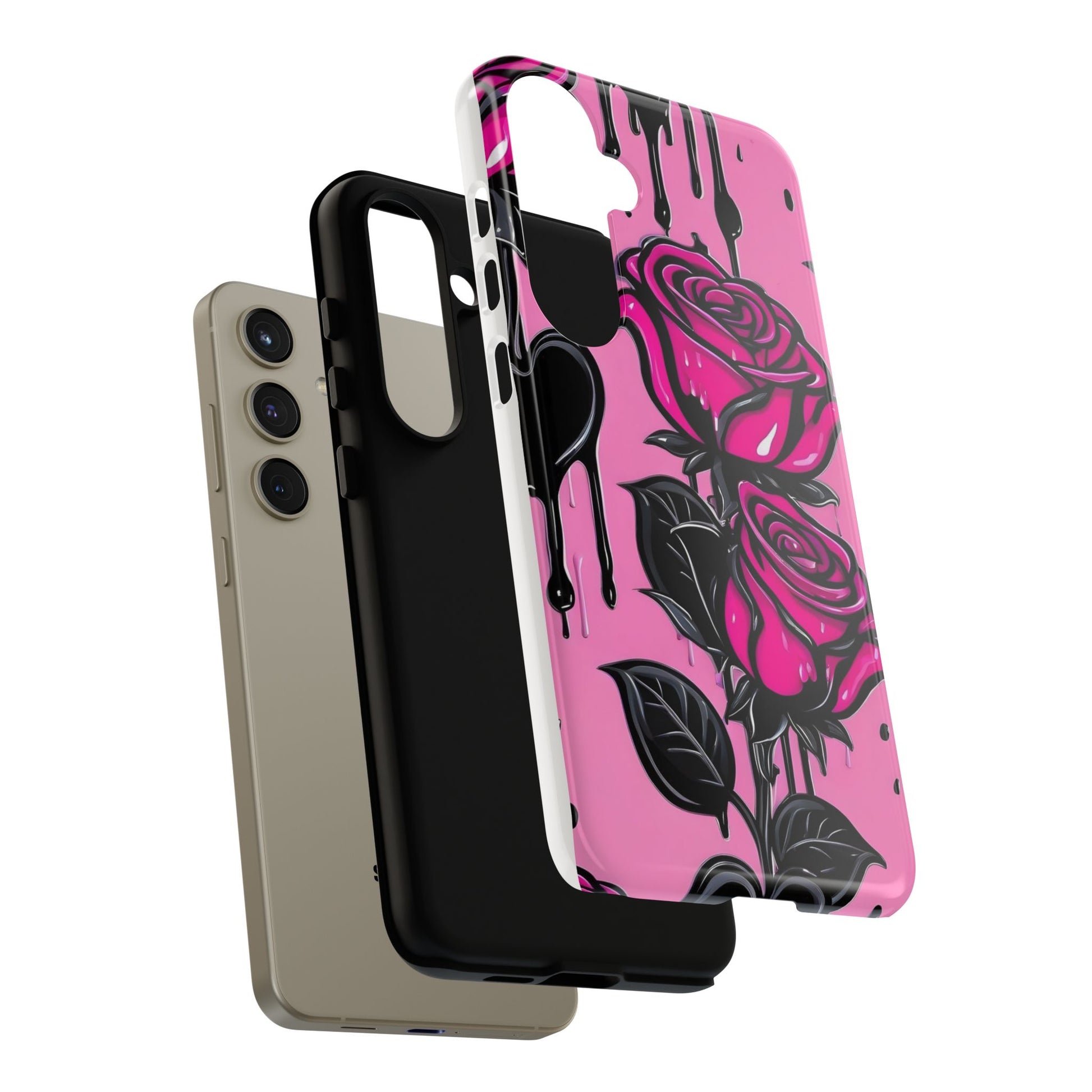Pink Rose Tough Girly Cases for iPhones, Samsung, and Pixel