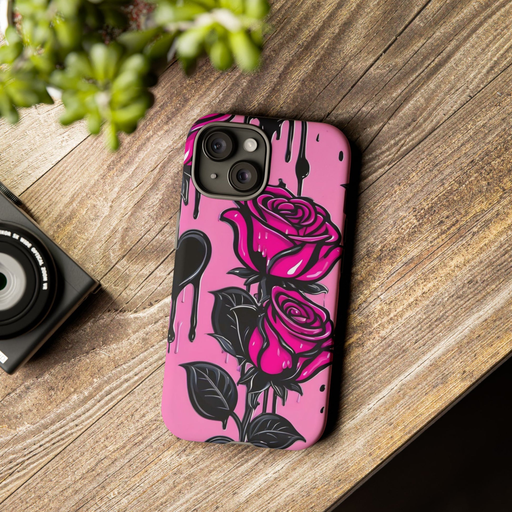 Pink Rose Tough Girly Cases for iPhones, Samsung, and Pixel