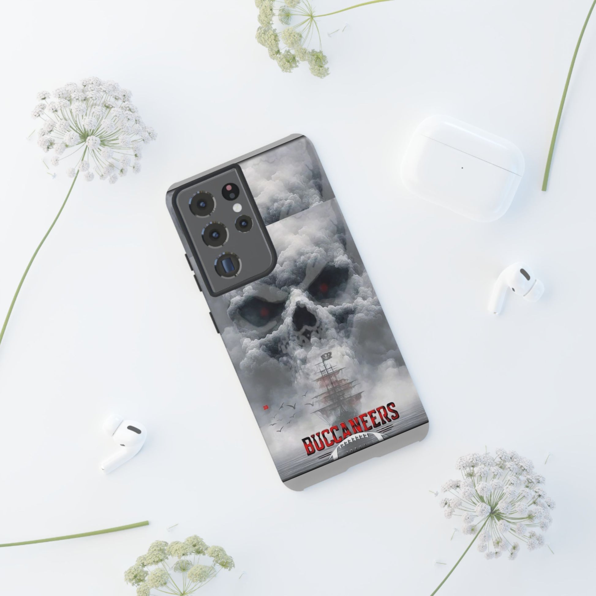 Skull Pirate Ship Football Buccaneers Tough Cases for iPhones, Samsung, and Pixel