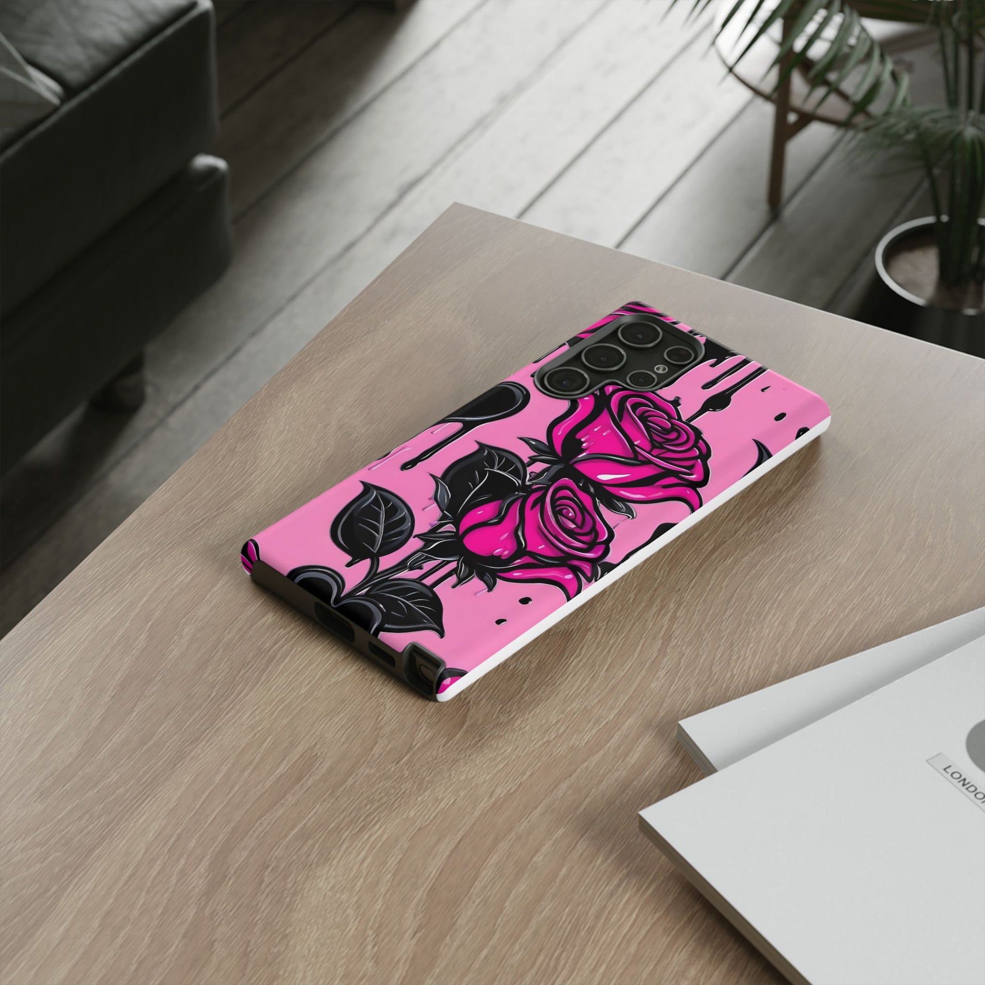 Pink Rose Tough Girly Cases for iPhones, Samsung, and Pixel