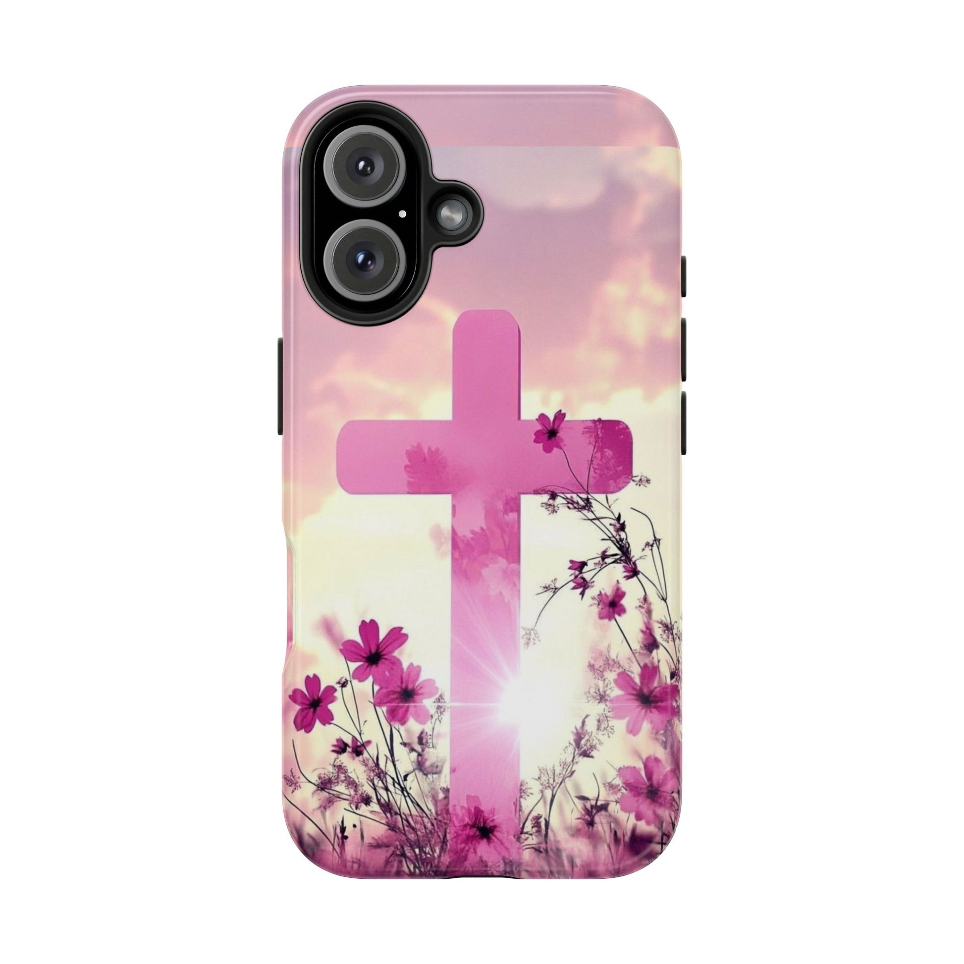 Pink Cross in Field Christian Theme Phone Cases for iPhones & Samsung Phones