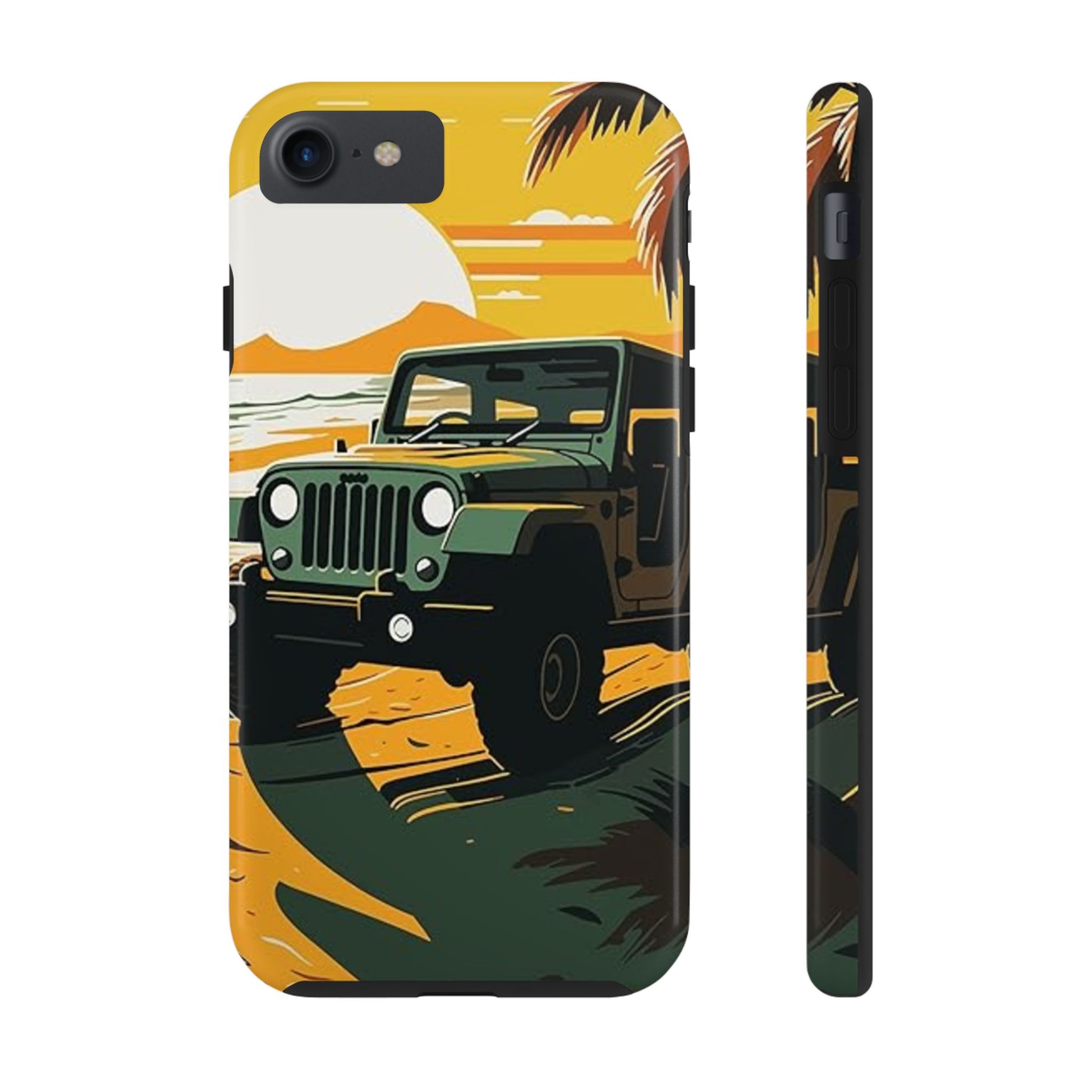Jeep on Beach Artistic Tough Phone Cases for Iphones & Samsung Phones Durable