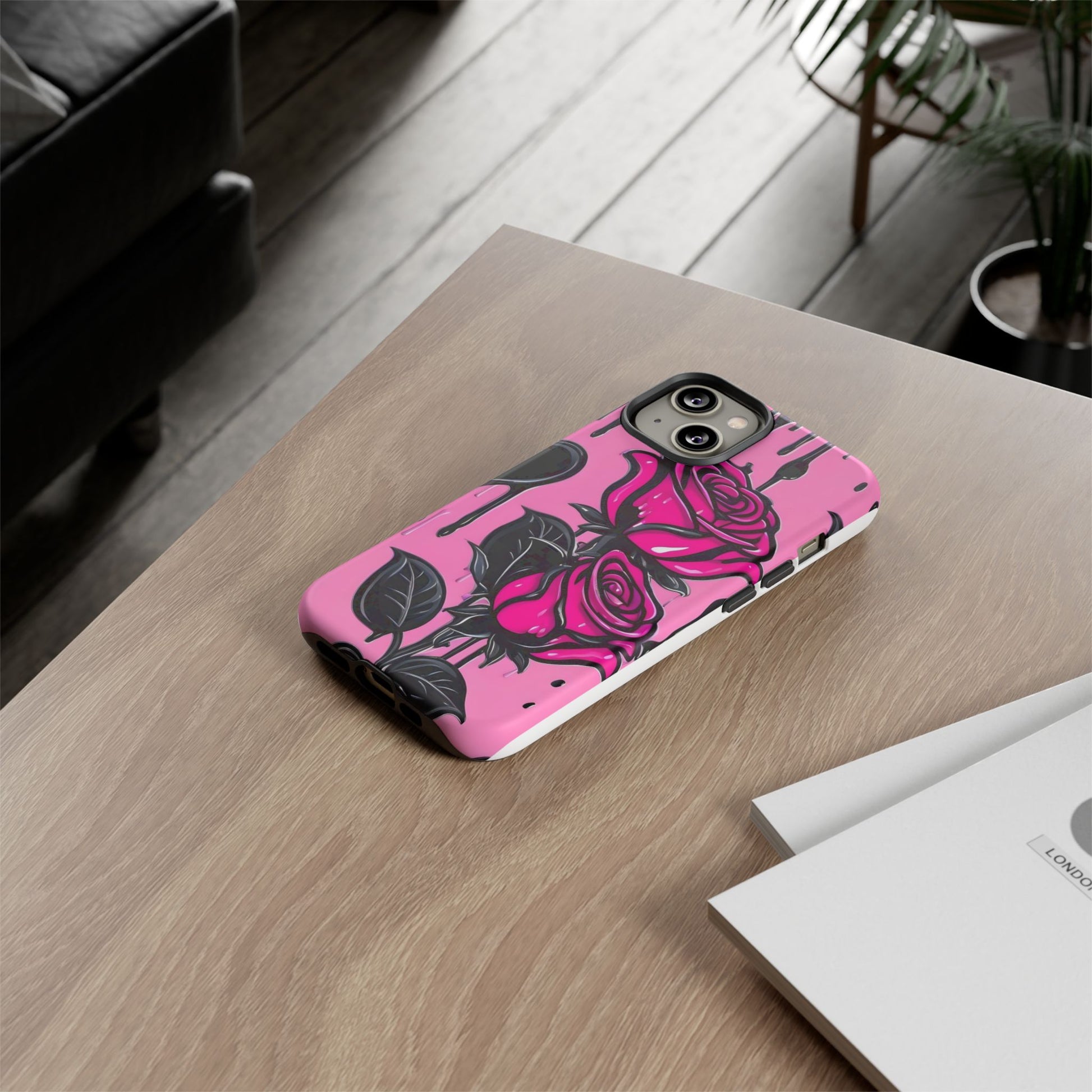 Pink Rose Tough Girly Cases for iPhones, Samsung, and Pixel
