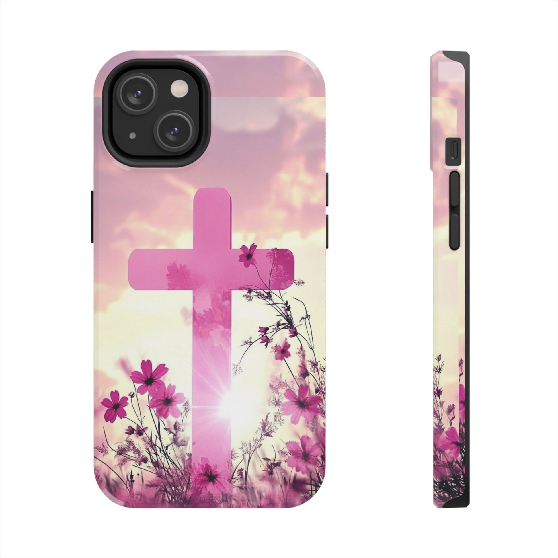 Pink Cross in Field Christian Theme Phone Cases for iPhones & Samsung Phones