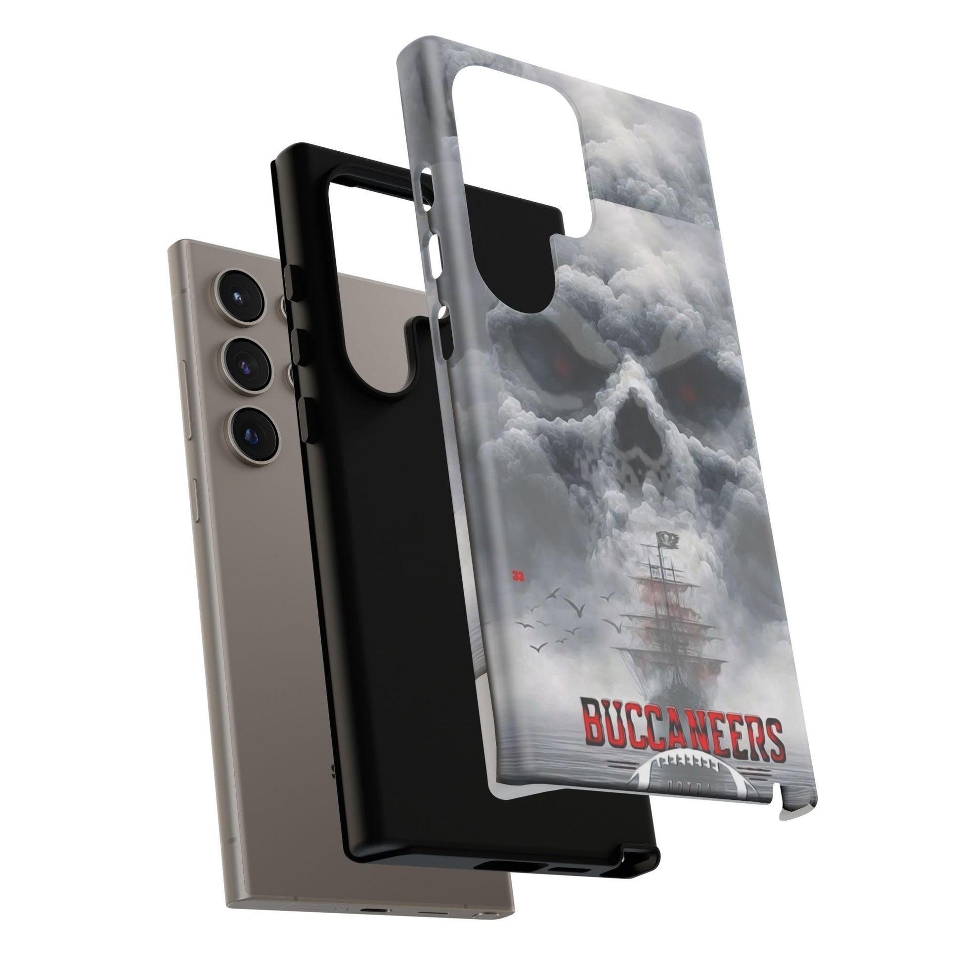 Skull Pirate Ship Football Buccaneers Tough Cases for iPhones, Samsung, and Pixel