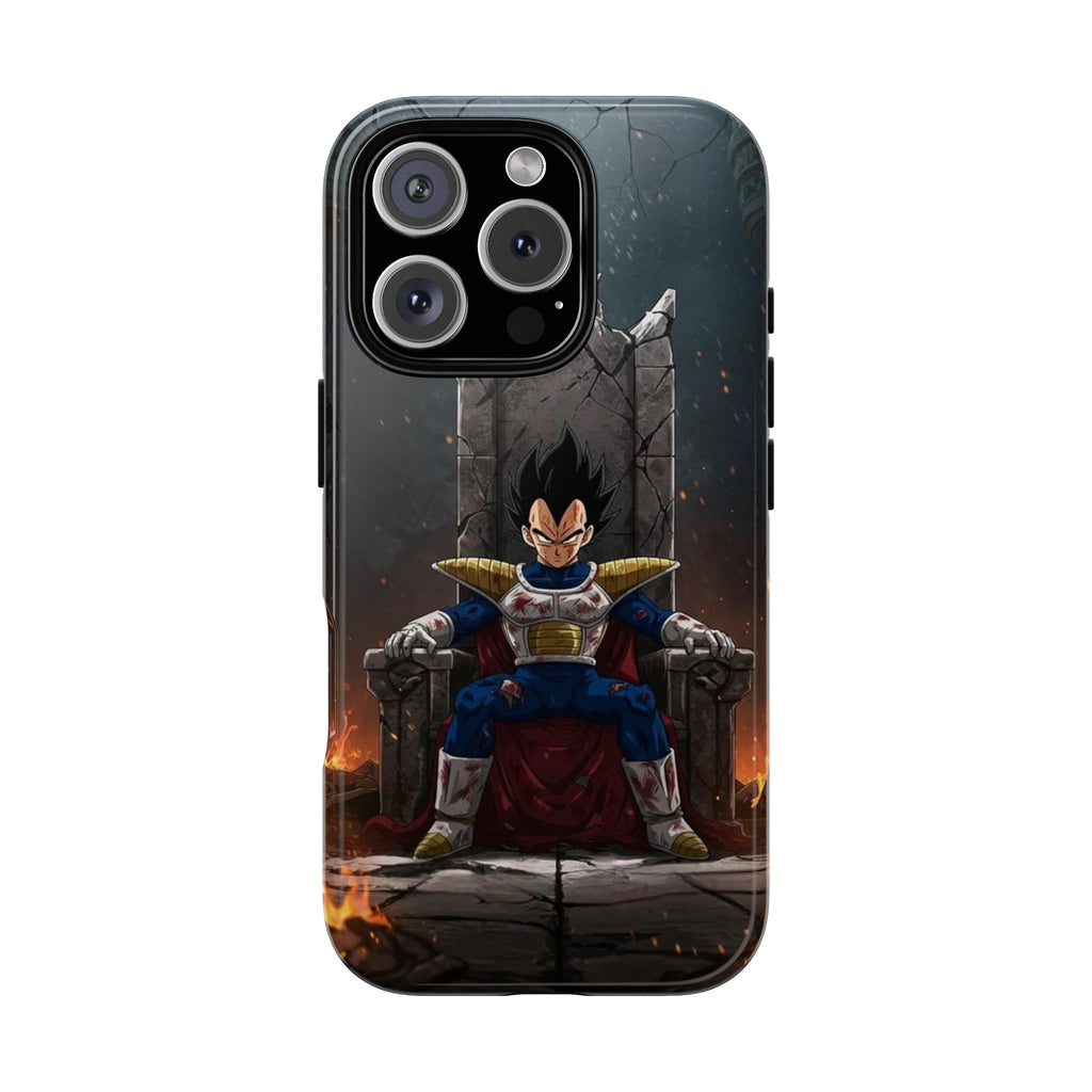 Vegeta on Throne DBZ Theme Tough Cases for iPhones, Samsung, and Pixel