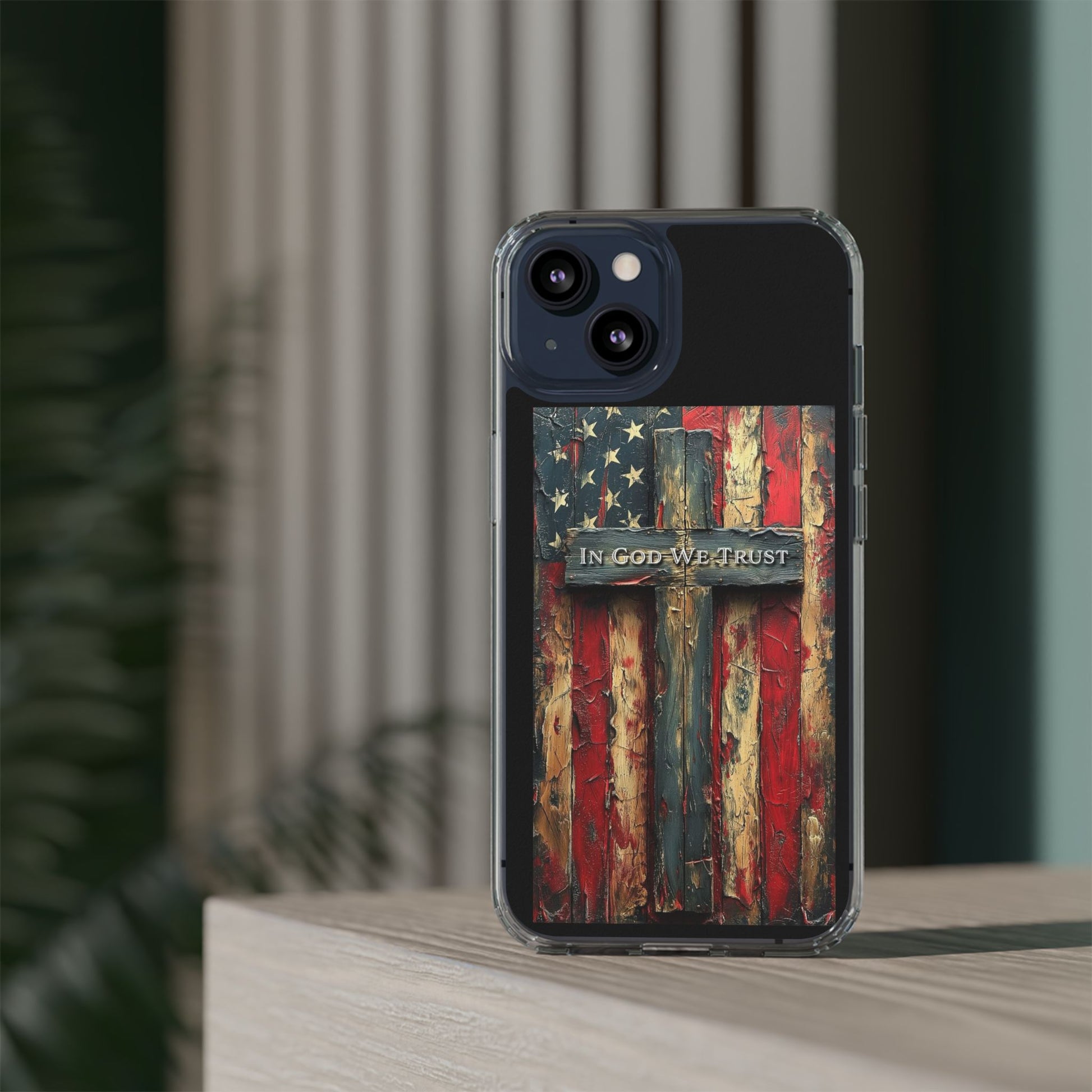 In God We Trust American Flag Clear Case for Iphone Samsung, Religious