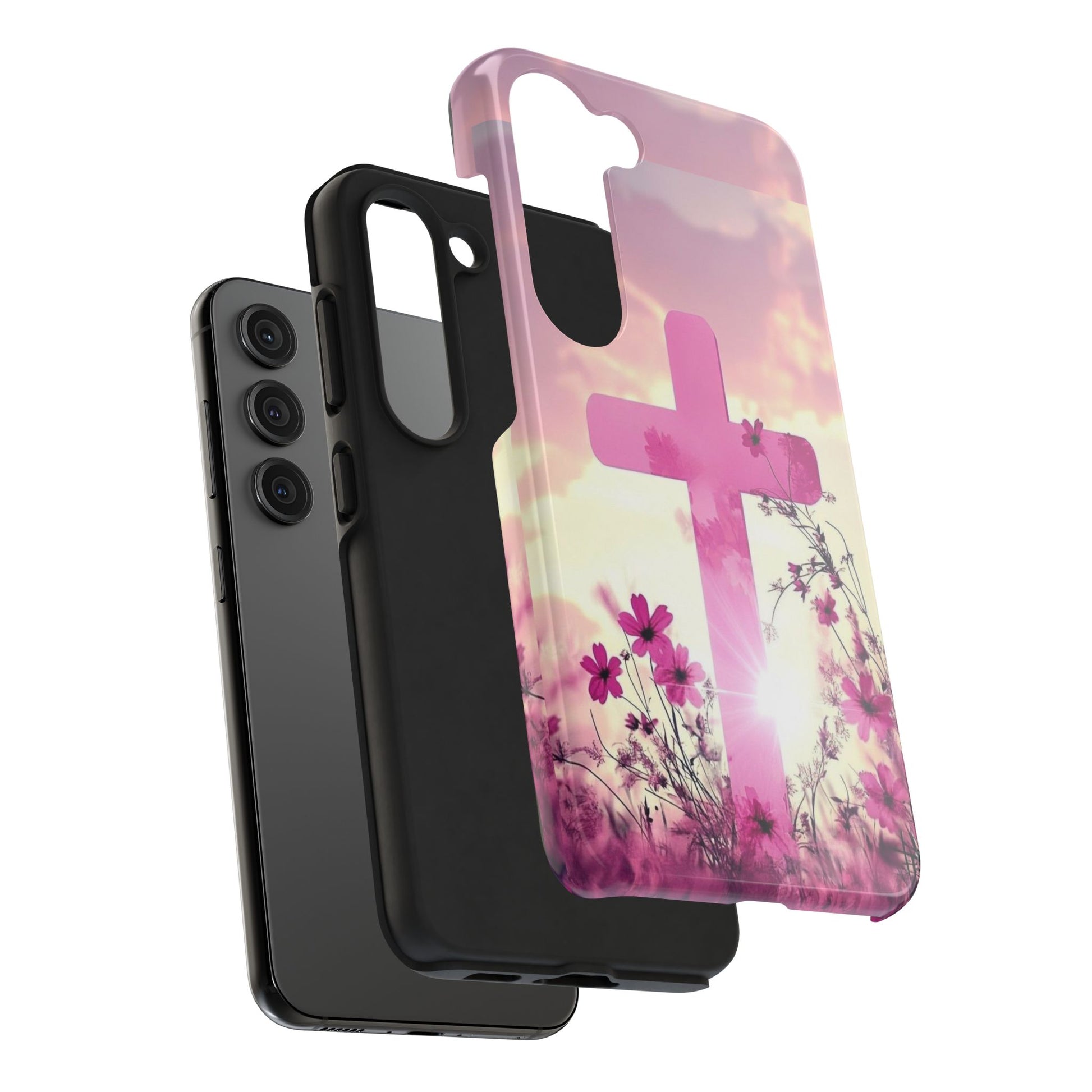 Pink Cross in Field Christian Theme Phone Cases for iPhones & Samsung Phones