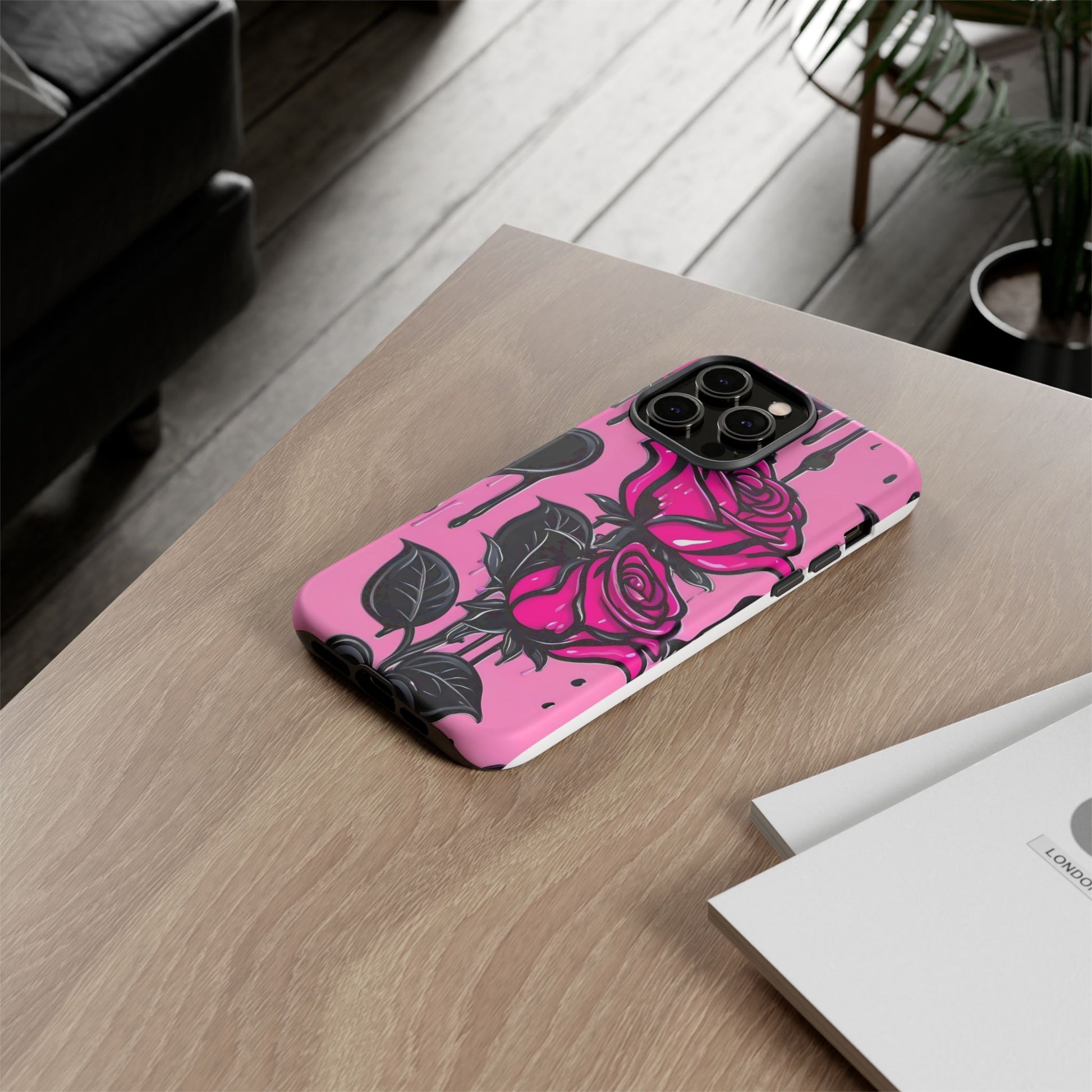 Pink Rose Tough Girly Cases for iPhones, Samsung, and Pixel
