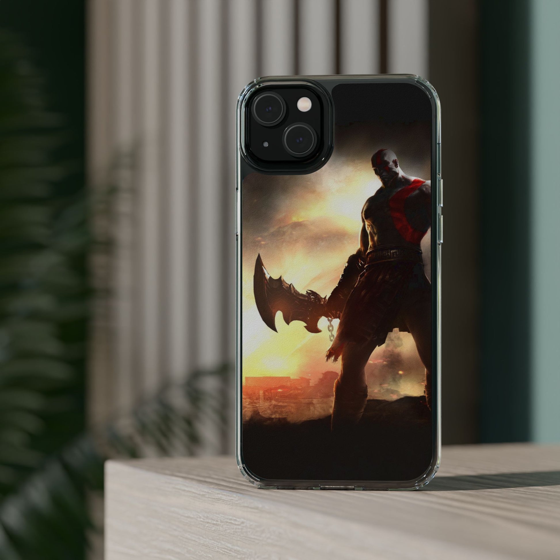 Phone Case, Gaming Inspired War God Clear Case for Gamers, PS4 Fans,