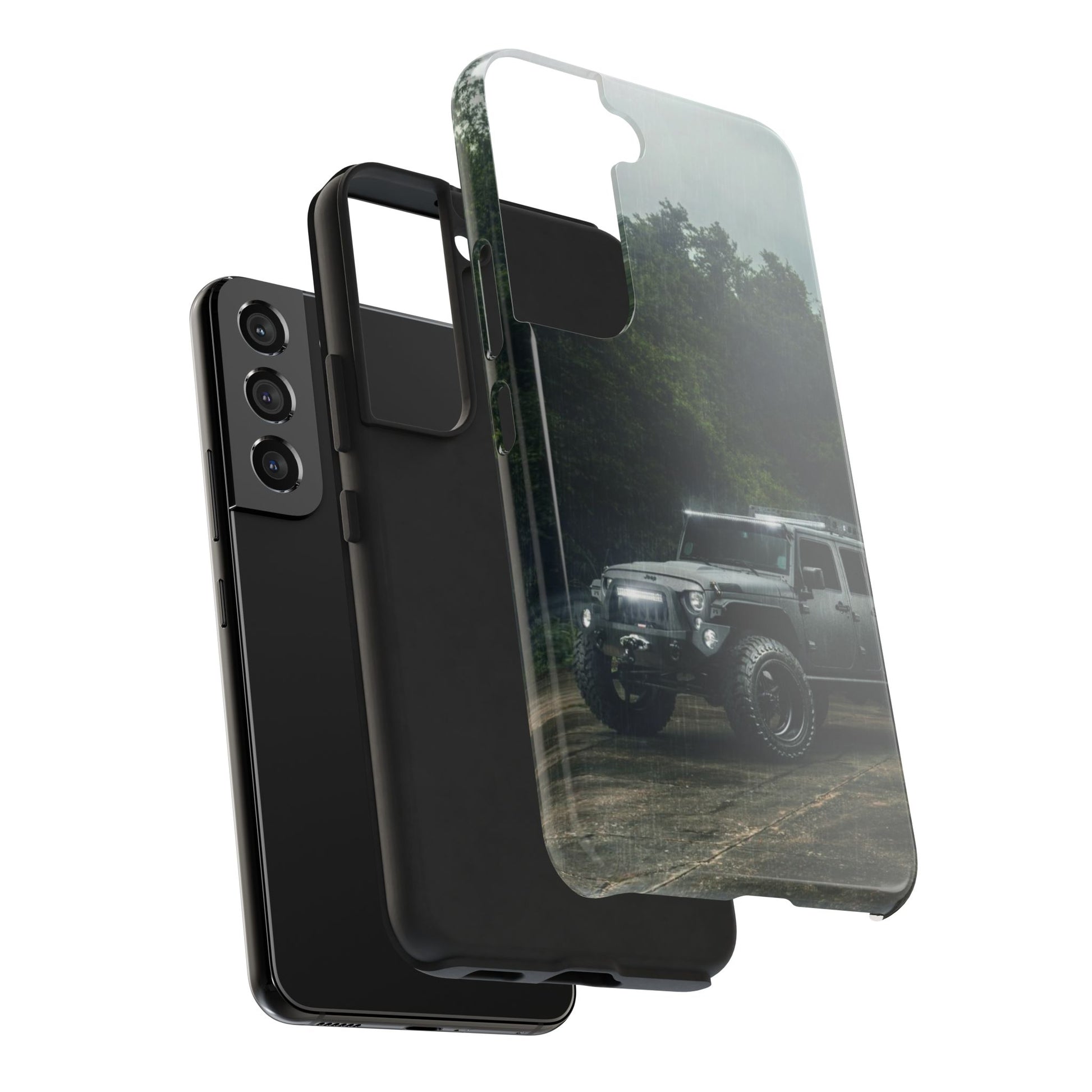 Custom Jeep in Rain Artistic Tough Phone Cases for Iphones & Samsung Phones