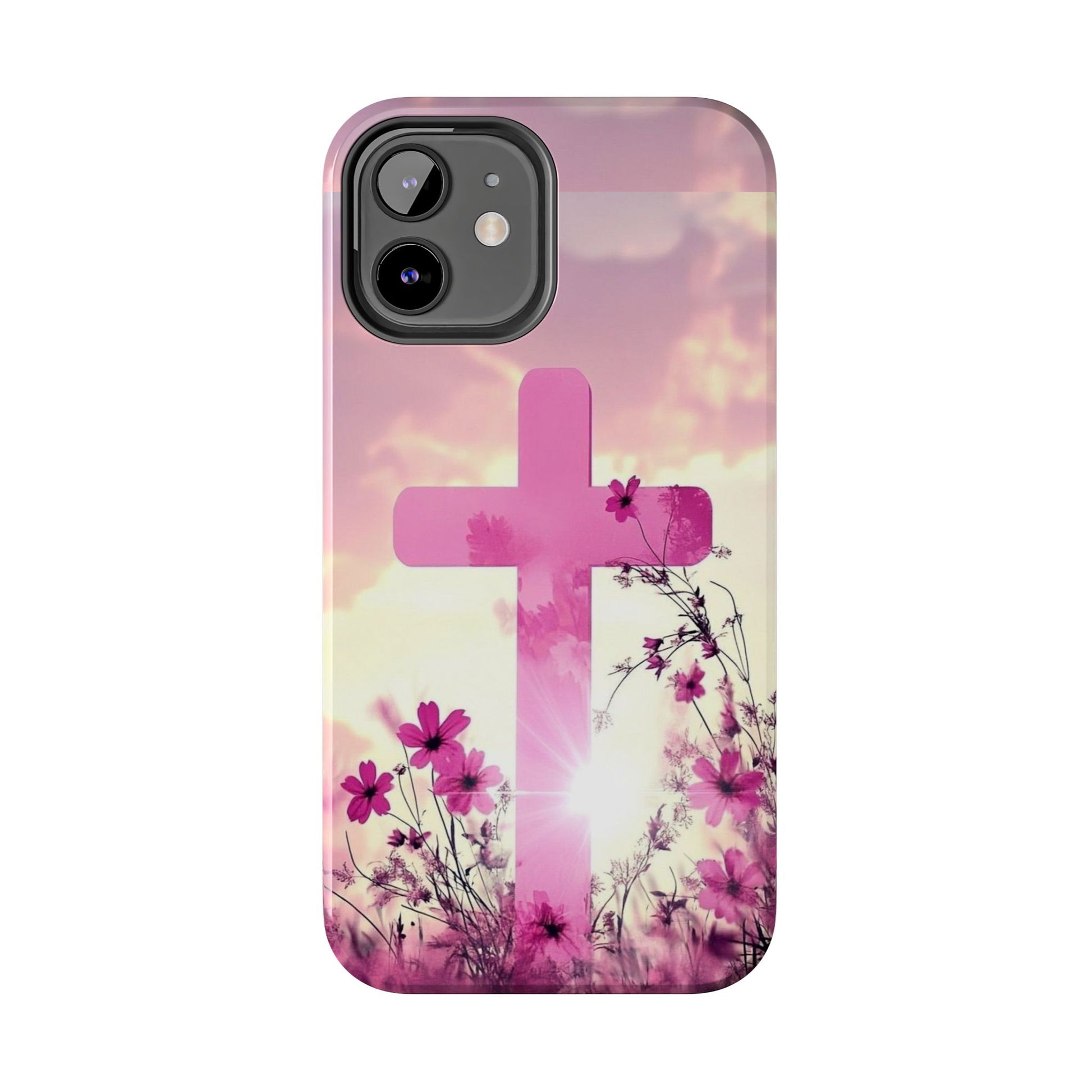 Pink Cross in Field Christian Theme Phone Cases for iPhones & Samsung Phones