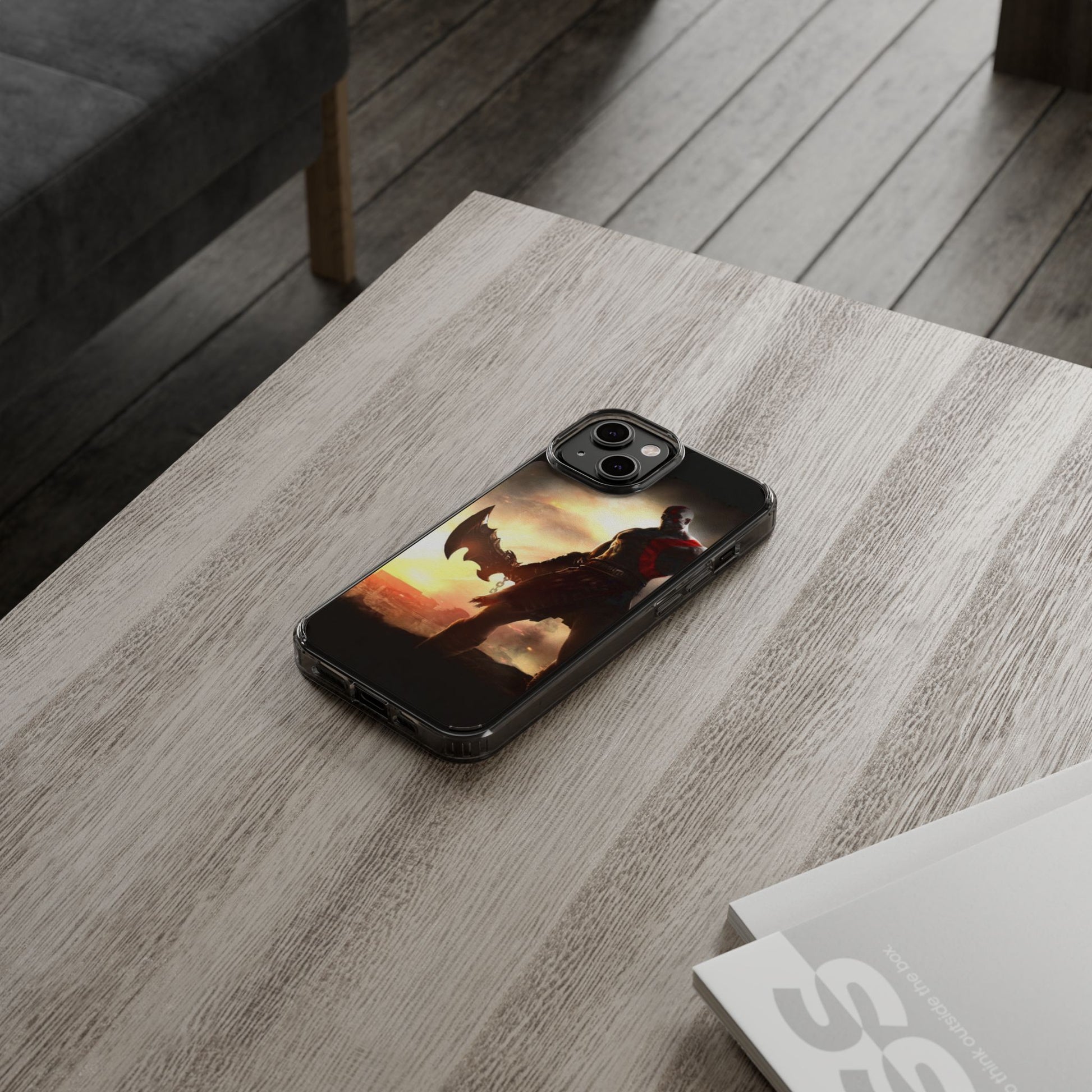 Phone Case, Gaming Inspired War God Clear Case for Gamers, PS4 Fans,