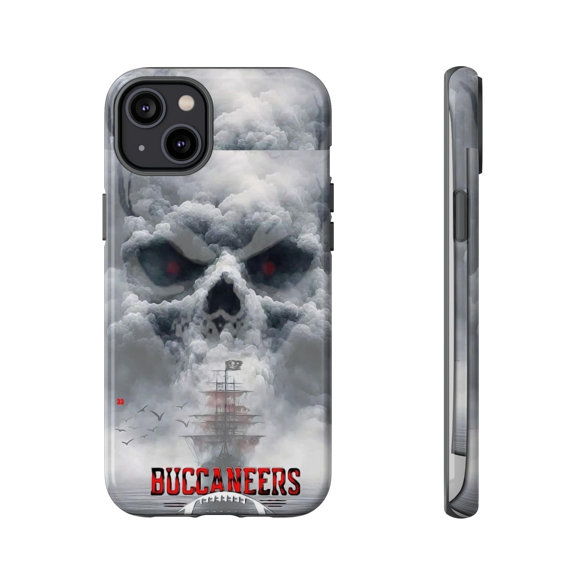 Skull Pirate Ship Football Buccaneers Tough Cases for iPhones, Samsung, and Pixel