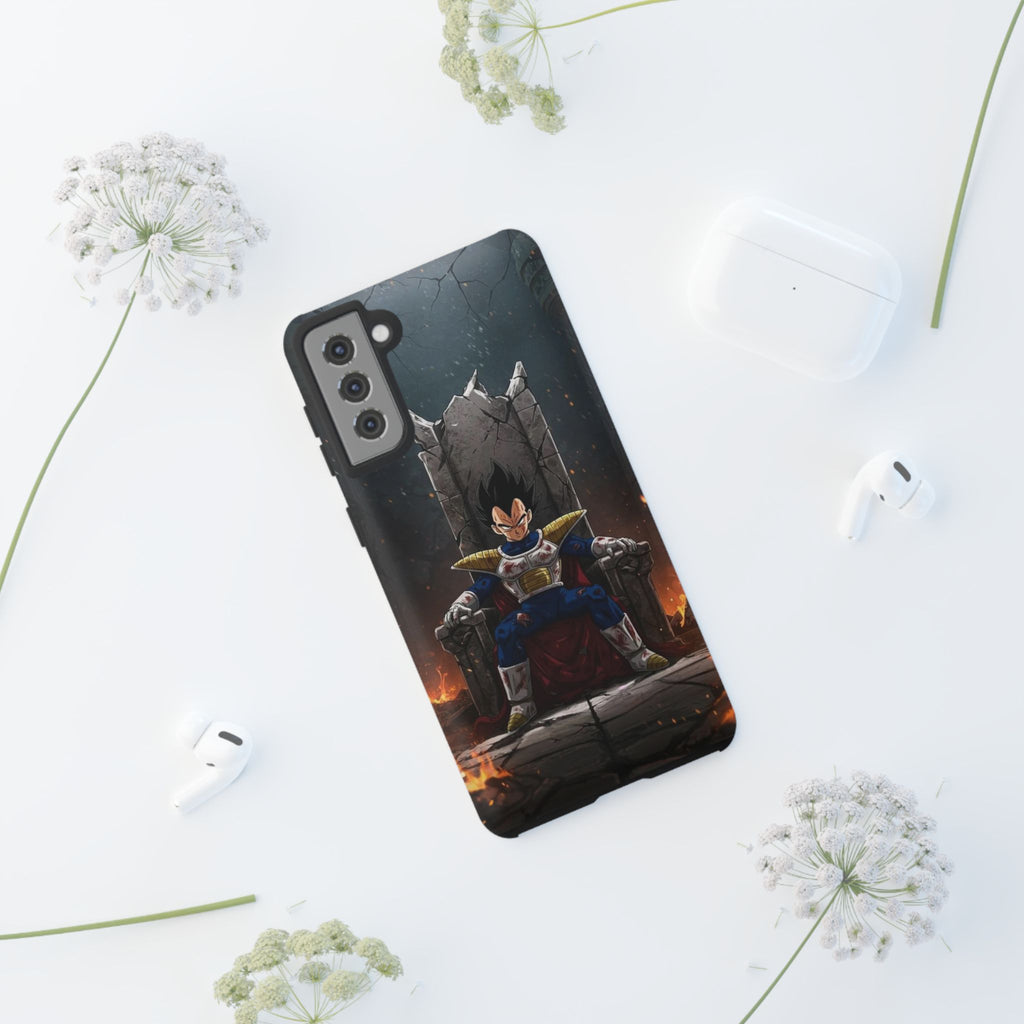 Vegeta on Throne DBZ Theme Tough Cases for iPhones, Samsung, and Pixel