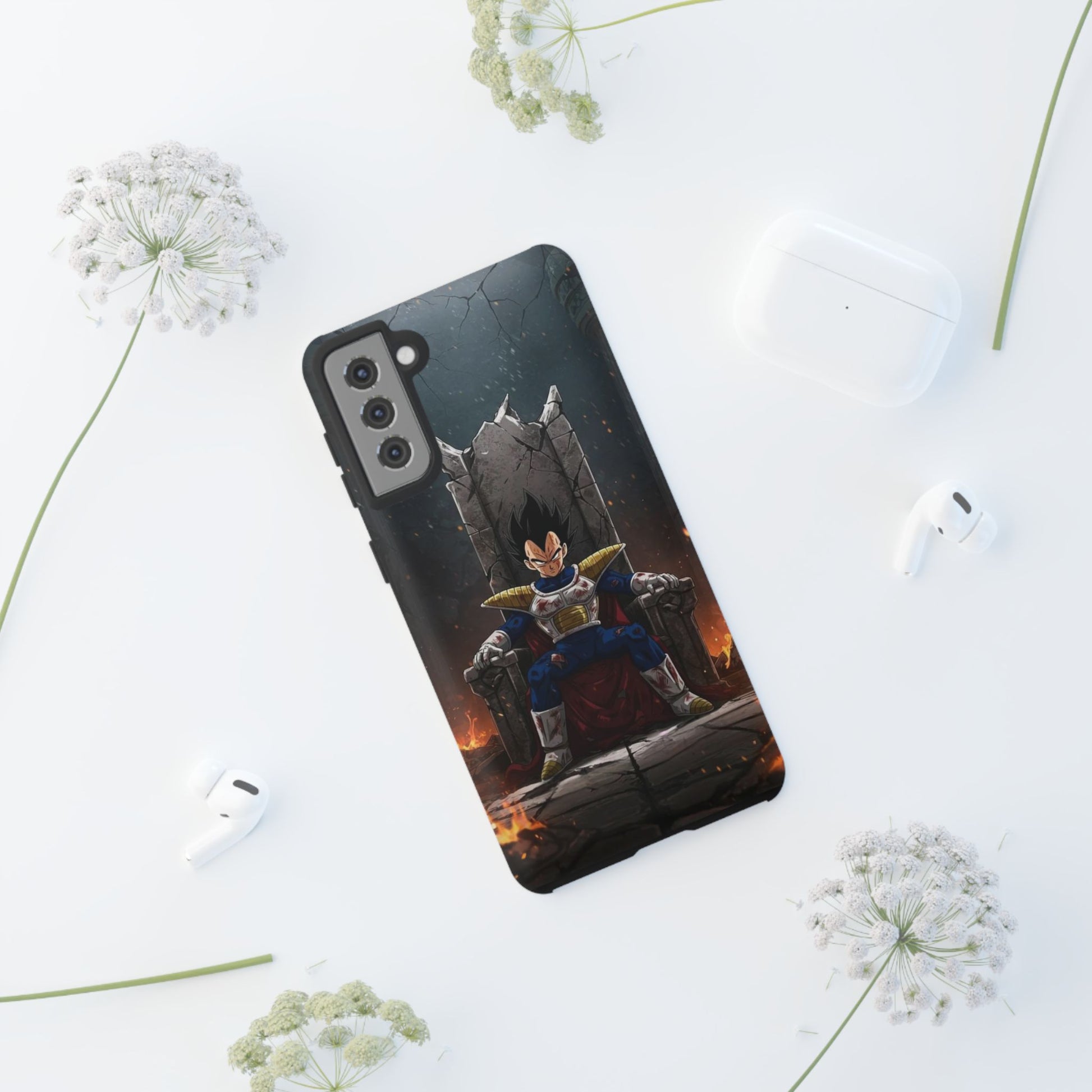 Vegeta on Throne DBZ Theme Tough Cases for iPhones, Samsung, and Pixel