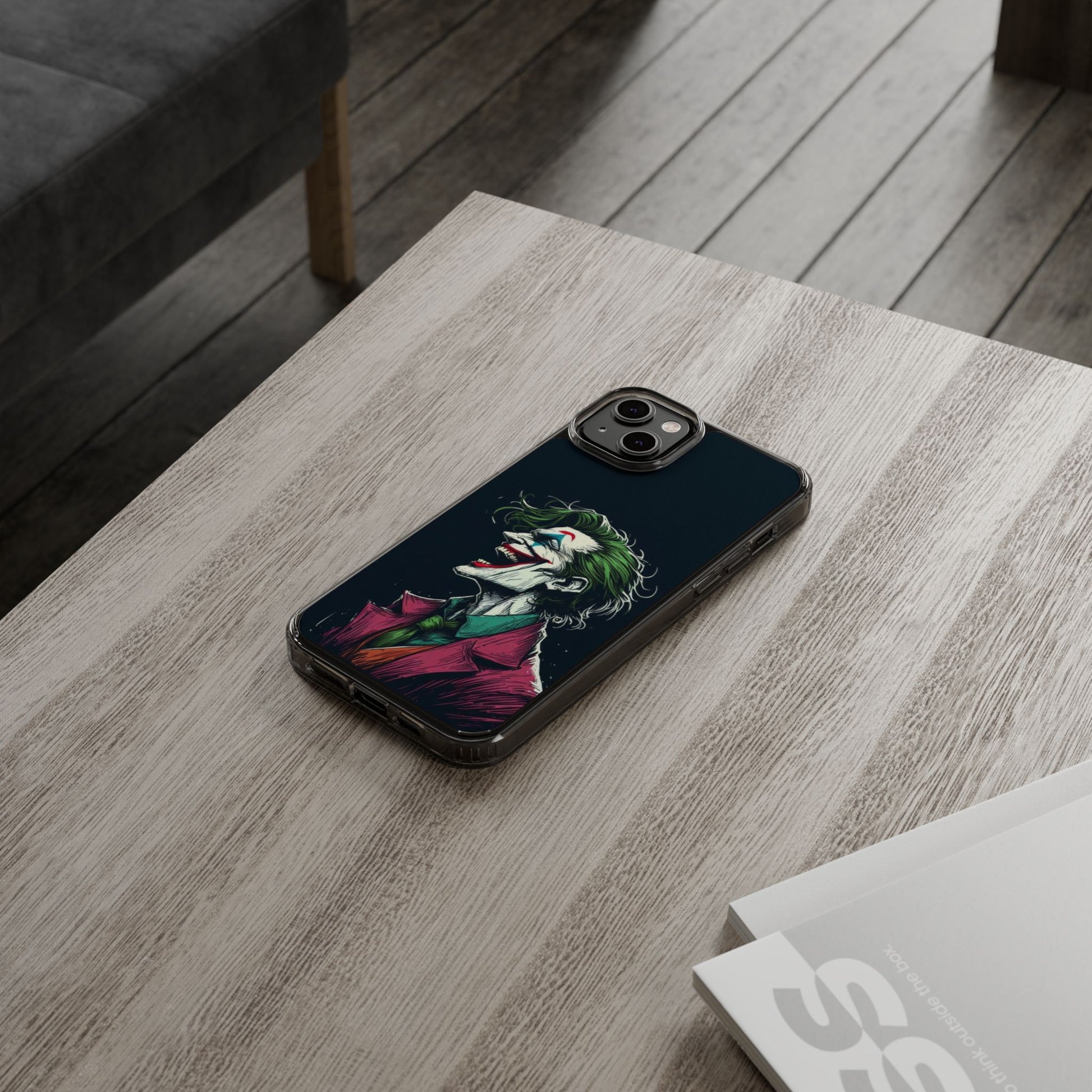 Phone Case, Comic book Inspired Design Joker Laughing, Clear Phone Cover