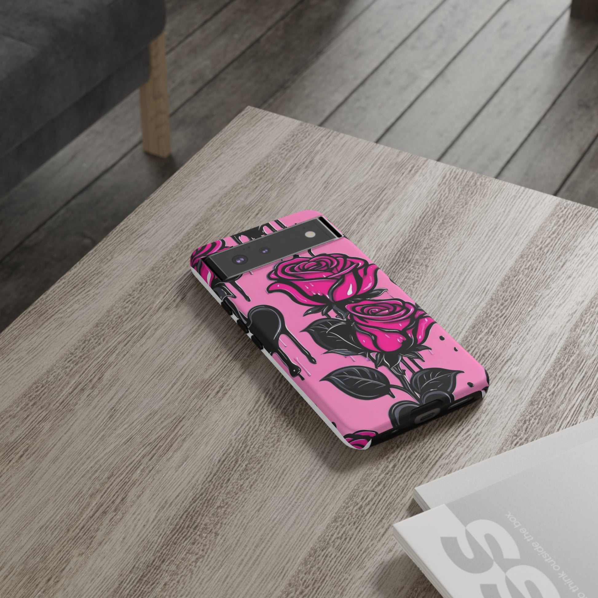 Pink Rose Tough Girly Cases for iPhones, Samsung, and Pixel