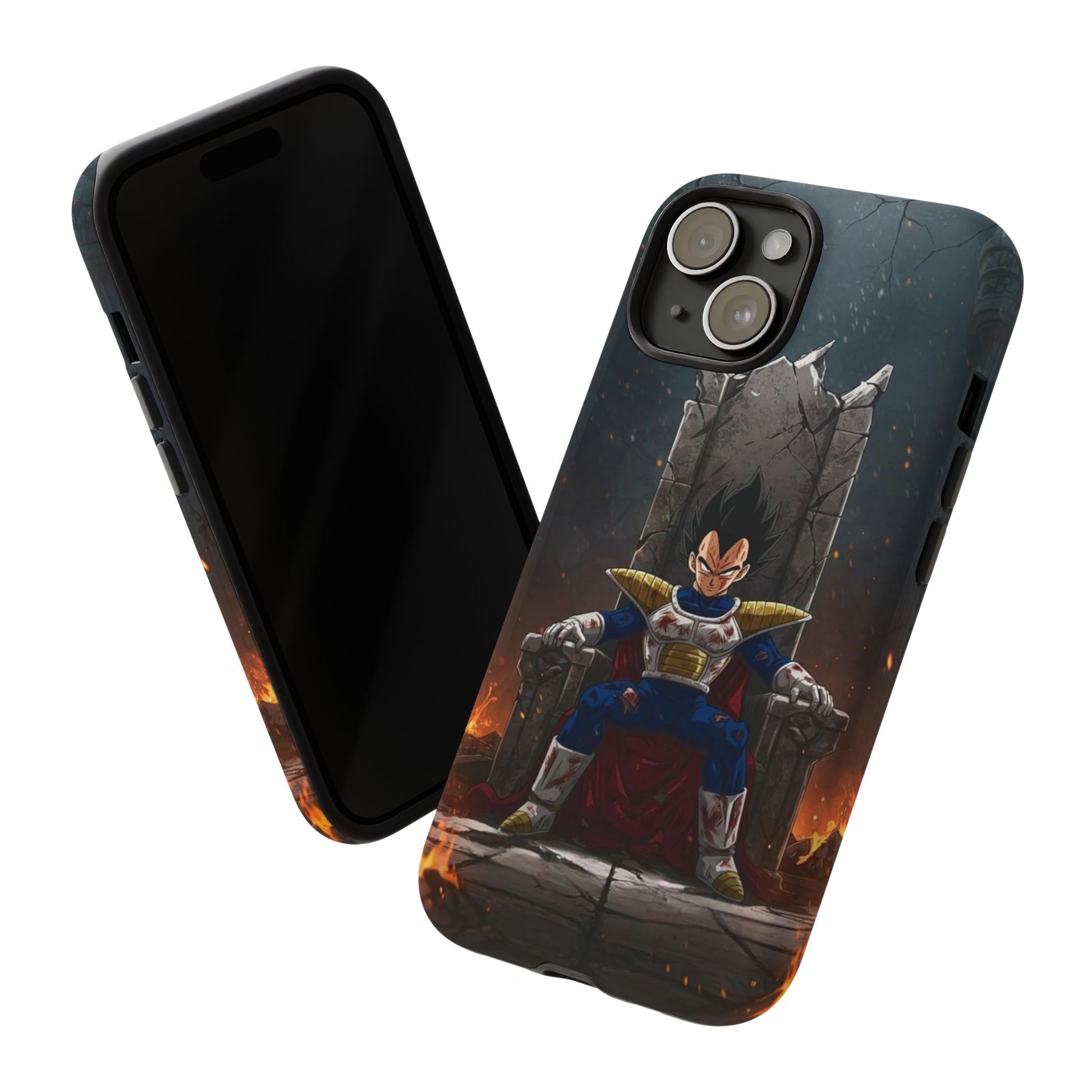 Vegeta on Throne DBZ Theme Tough Cases for iPhones, Samsung, and Pixel