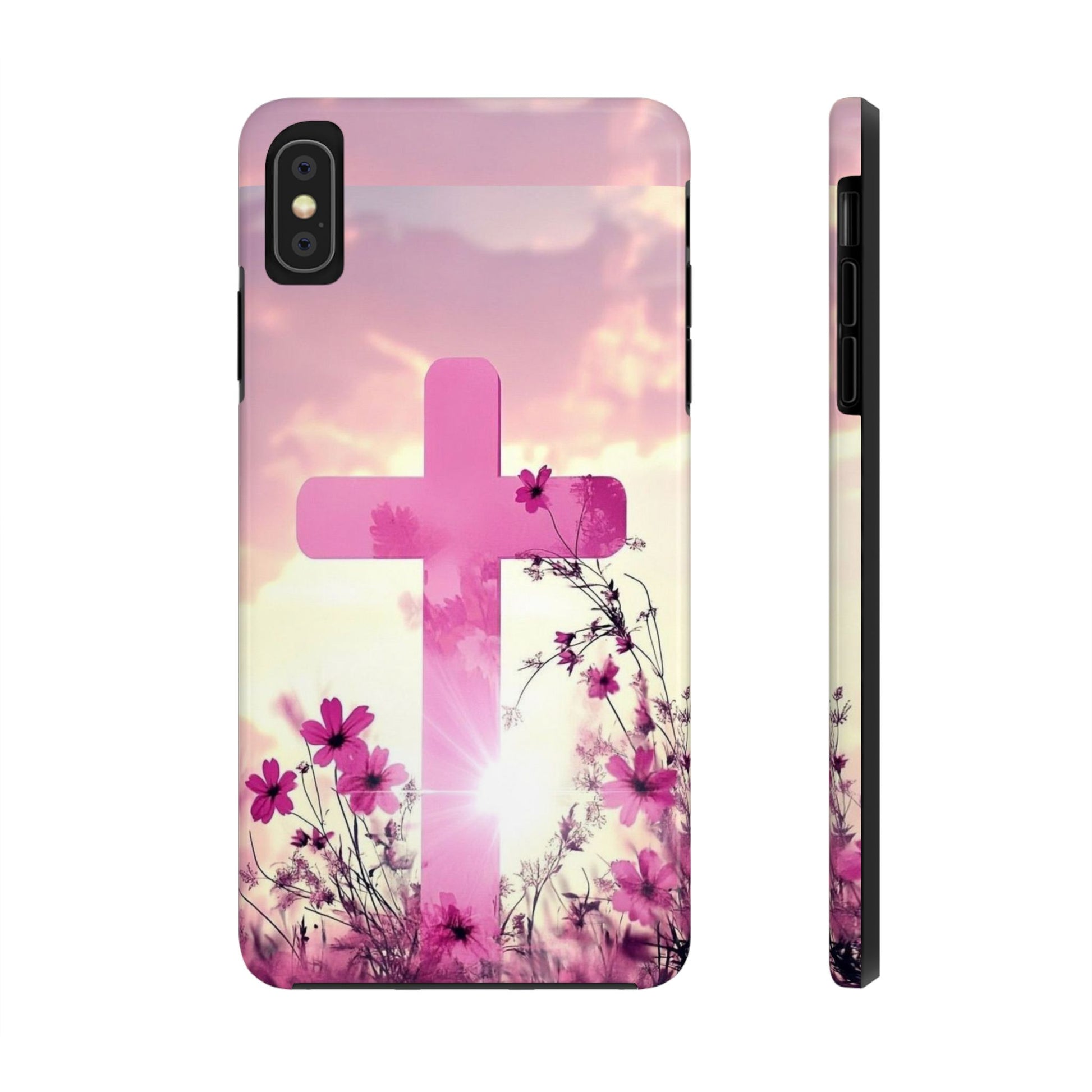 Pink Cross in Field Christian Theme Phone Cases for iPhones & Samsung Phones