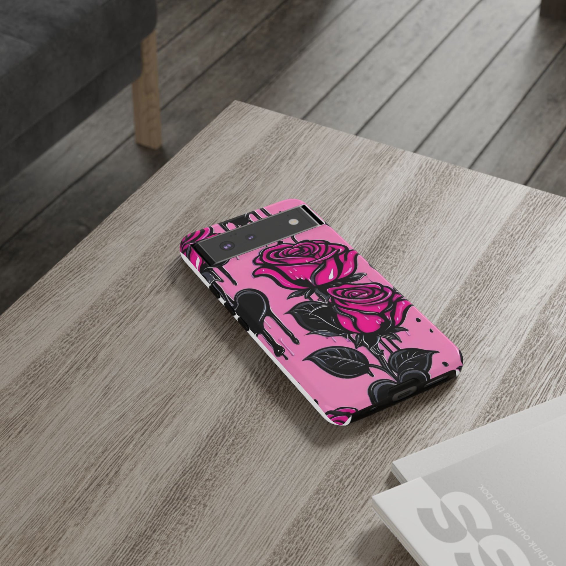 Pink Rose Tough Girly Cases for iPhones, Samsung, and Pixel