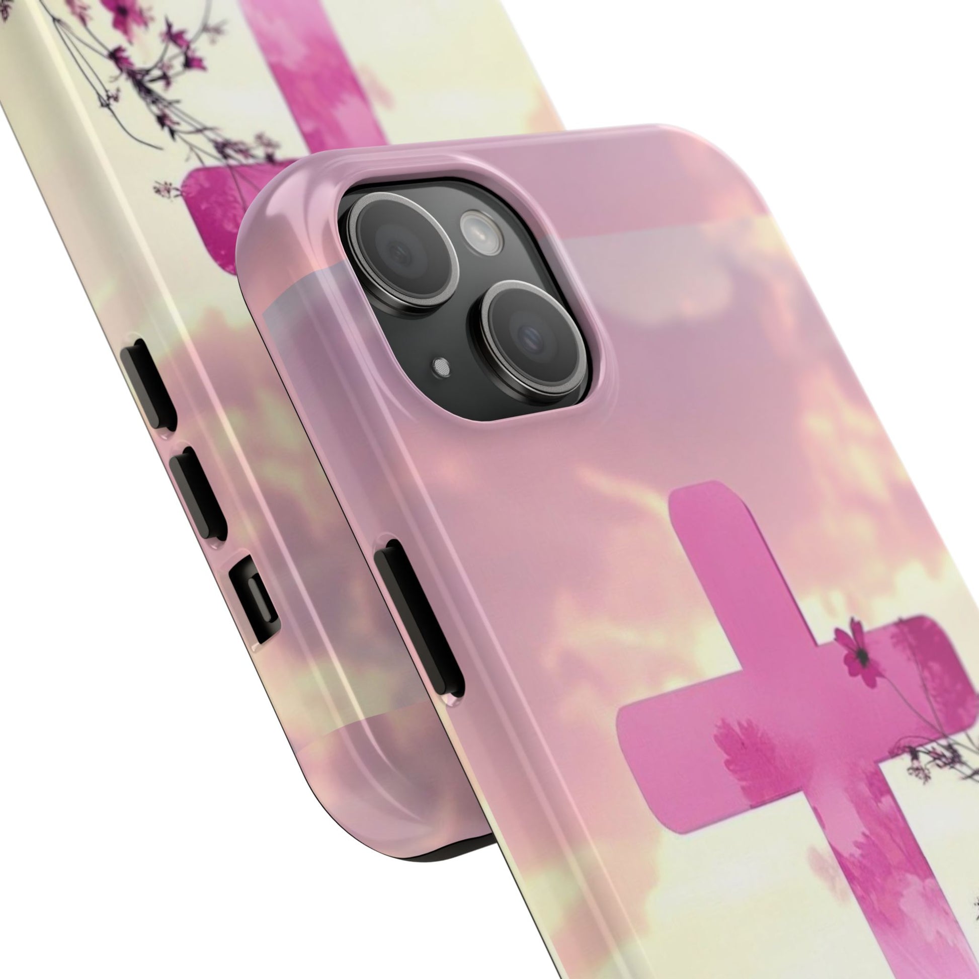 Pink Cross in Field Christian Theme Phone Cases for iPhones & Samsung Phones