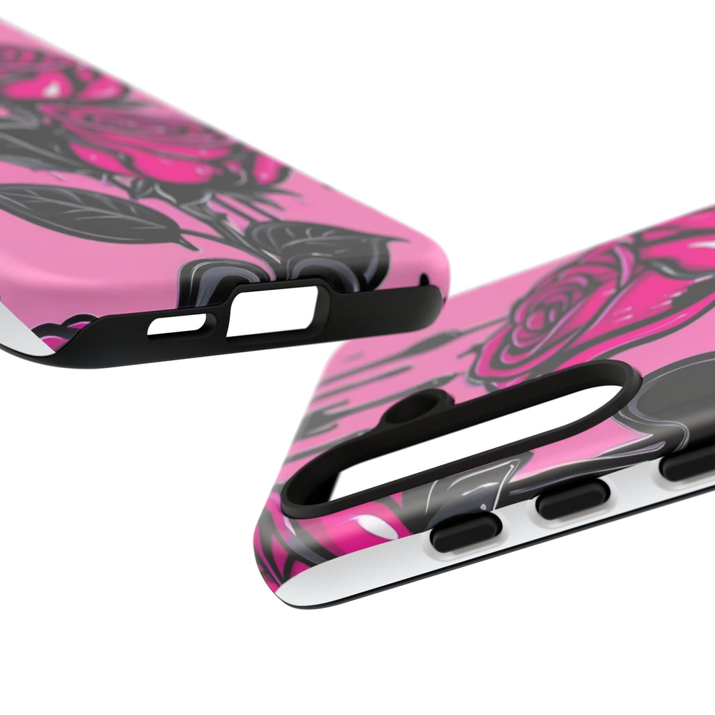 Pink Rose Tough Girly Cases for iPhones, Samsung, and Pixel