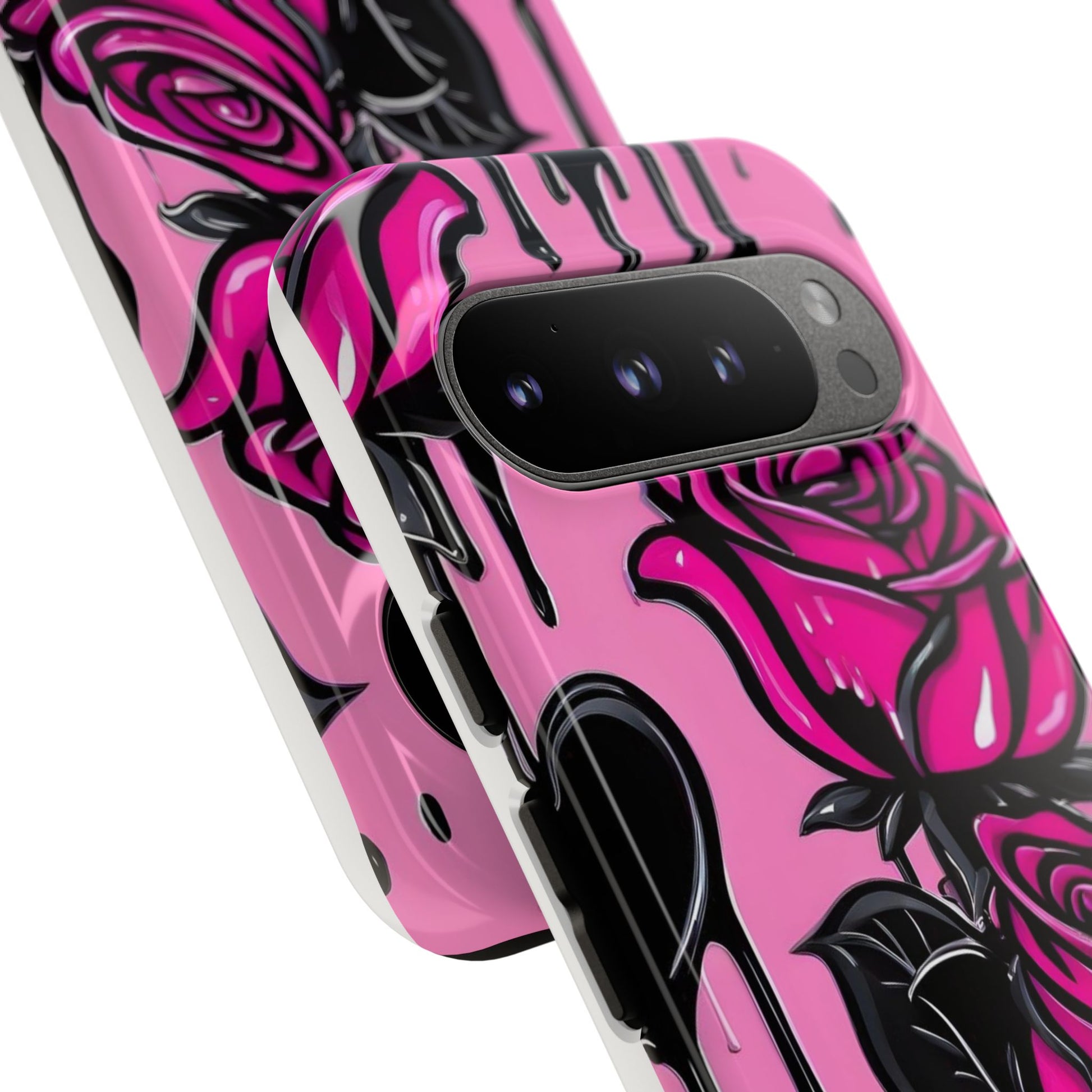 Pink Rose Tough Girly Cases for iPhones, Samsung, and Pixel