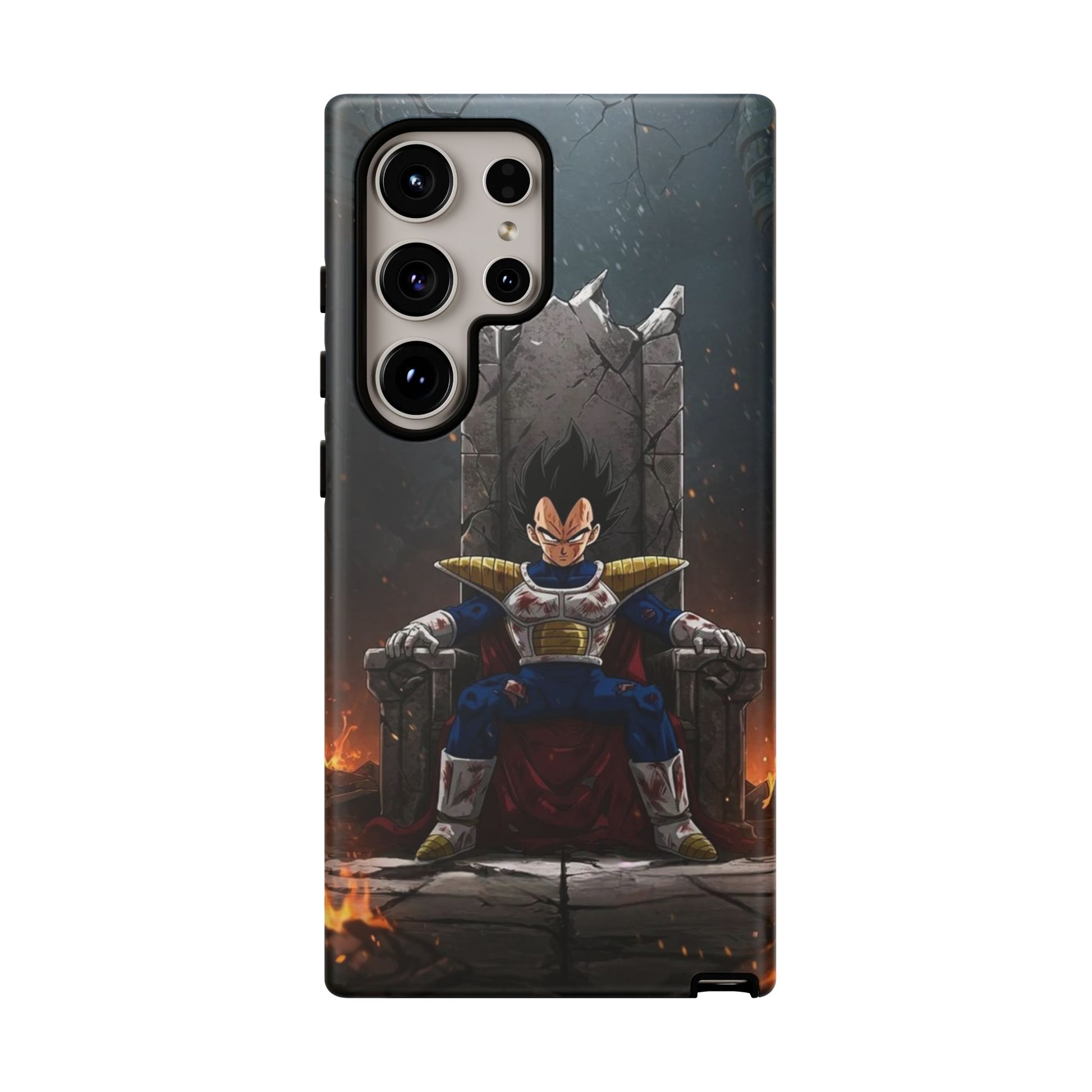 Vegeta on Throne DBZ Theme Tough Cases for iPhones, Samsung, and Pixel