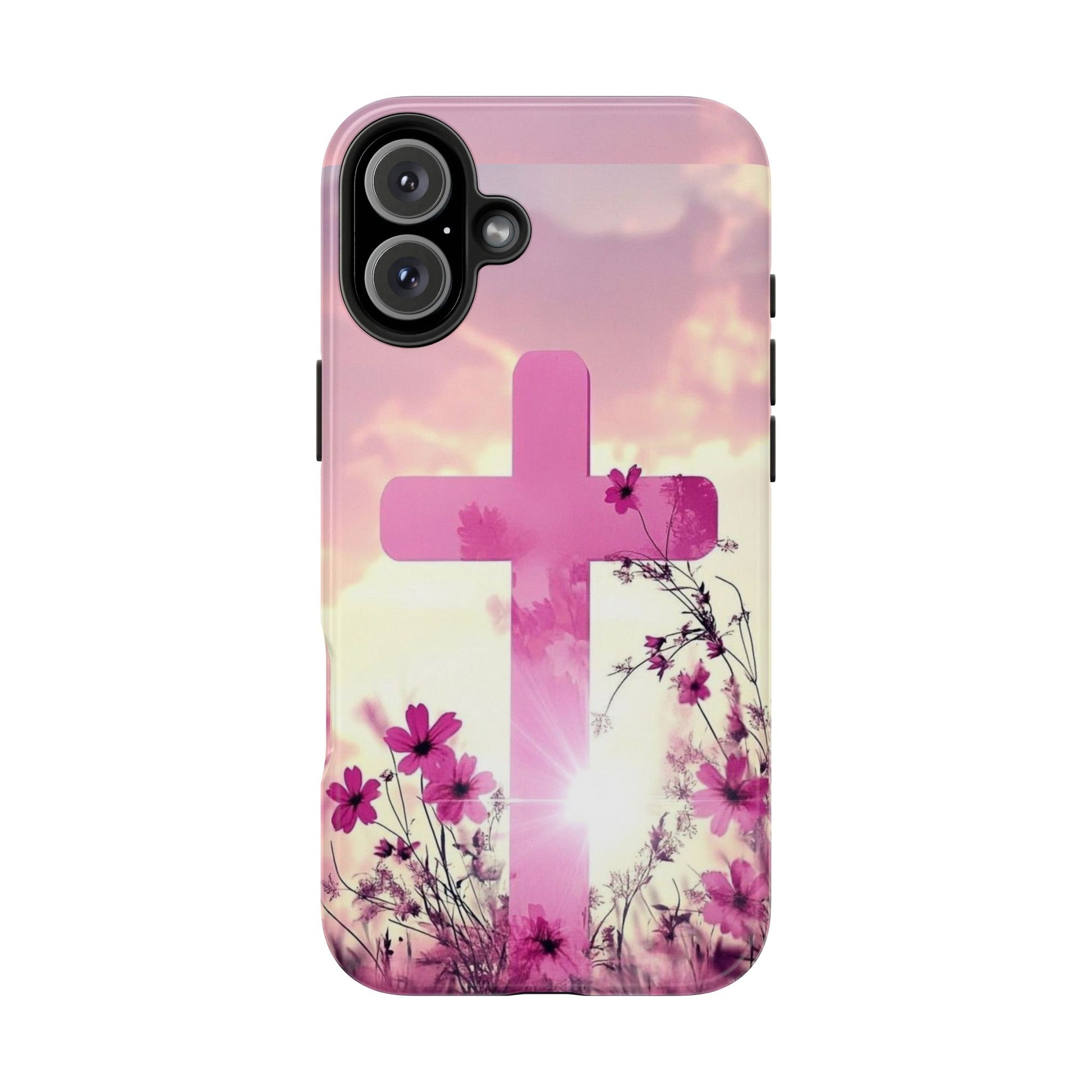 Pink Cross in Field Christian Theme Phone Cases for iPhones & Samsung Phones