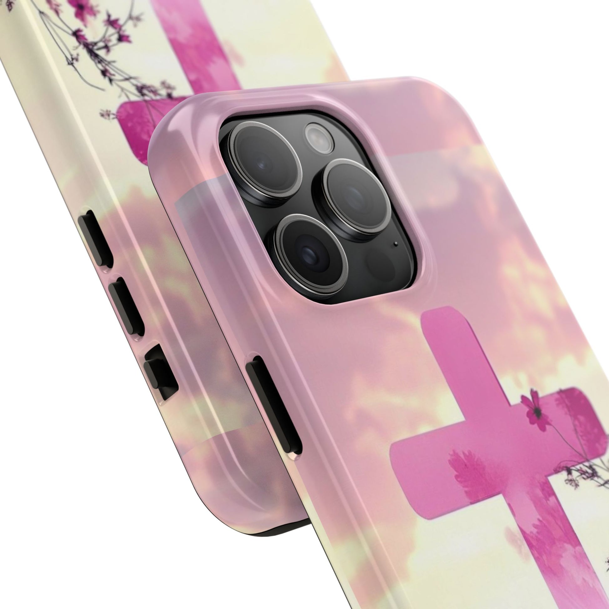 Pink Cross in Field Christian Theme Phone Cases for iPhones & Samsung Phones