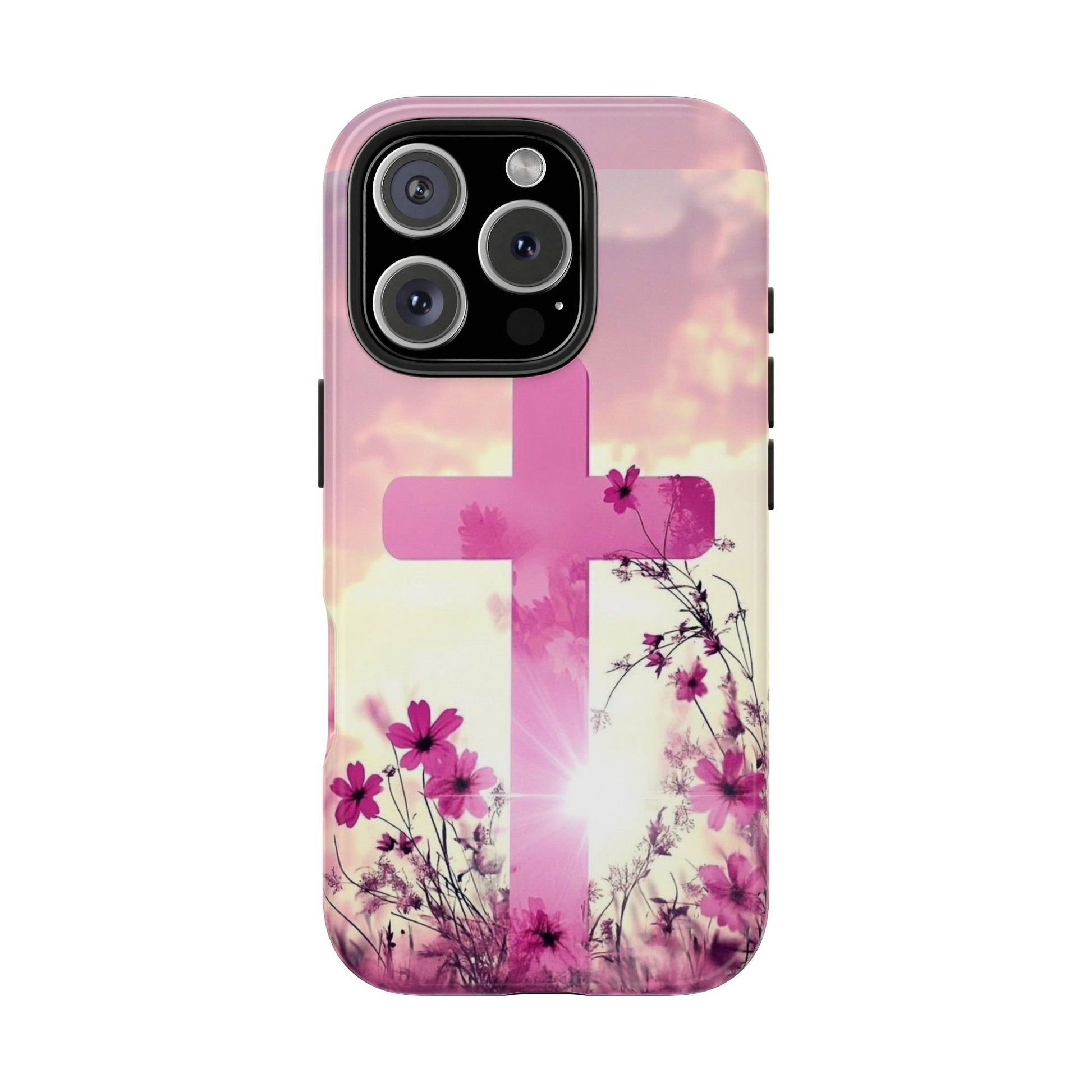 Pink Cross in Field Christian Theme Phone Cases for iPhones & Samsung Phones