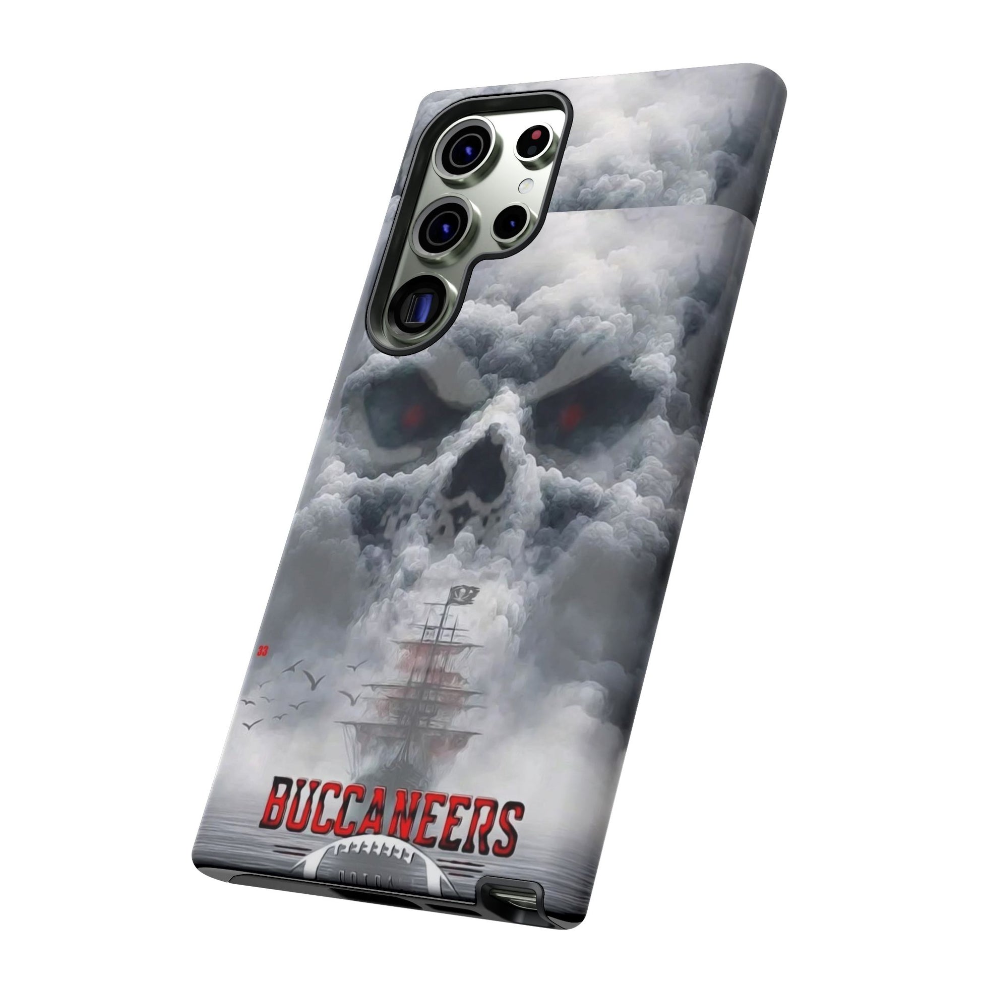 Skull Pirate Ship Football Buccaneers Tough Cases for iPhones, Samsung, and Pixel