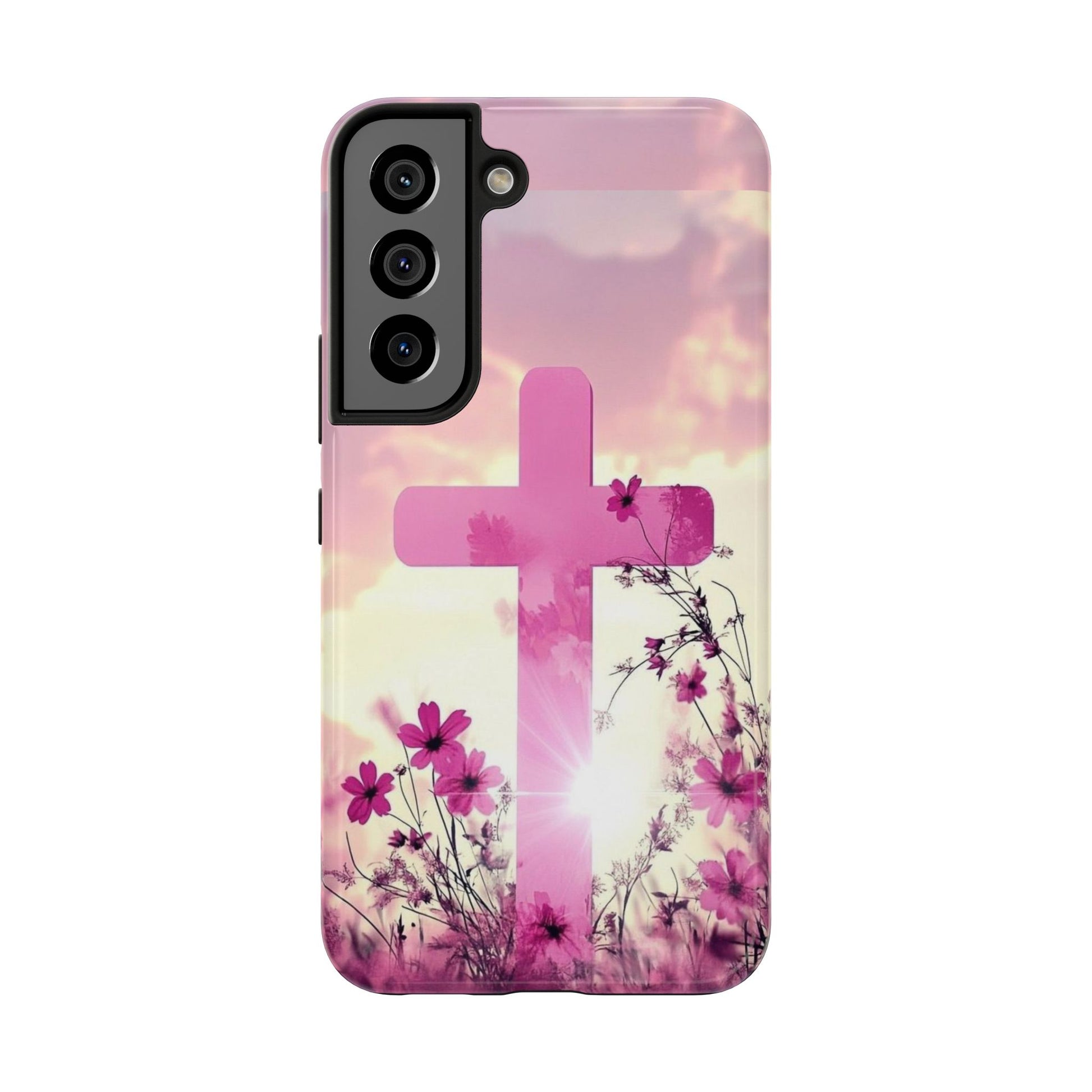 Pink Cross in Field Christian Theme Phone Cases for iPhones & Samsung Phones