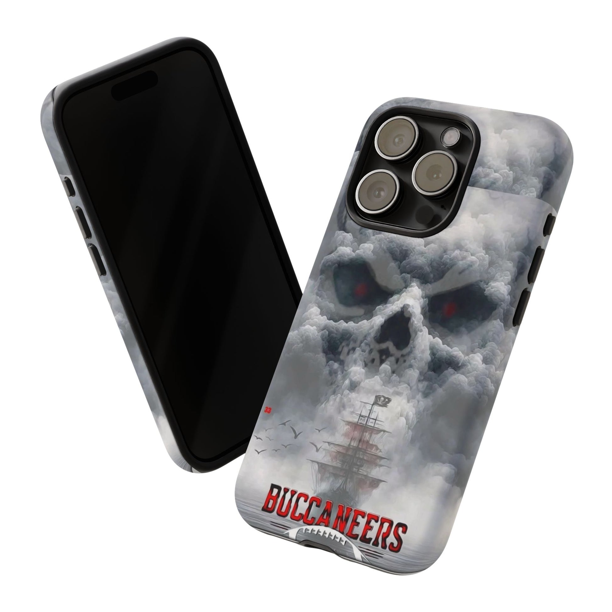 Skull Pirate Ship Football Buccaneers Tough Cases for iPhones, Samsung, and Pixel