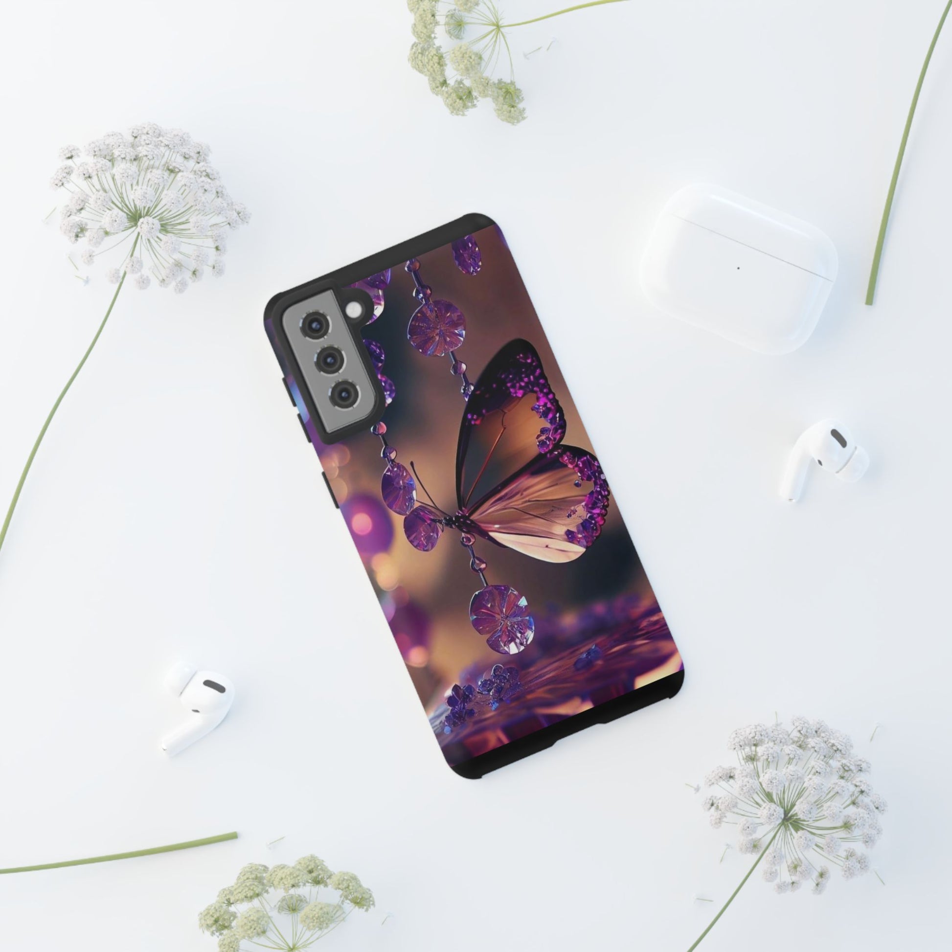 Purple Butterfly Tough Cases for iPhones, Samsung, and Pixel