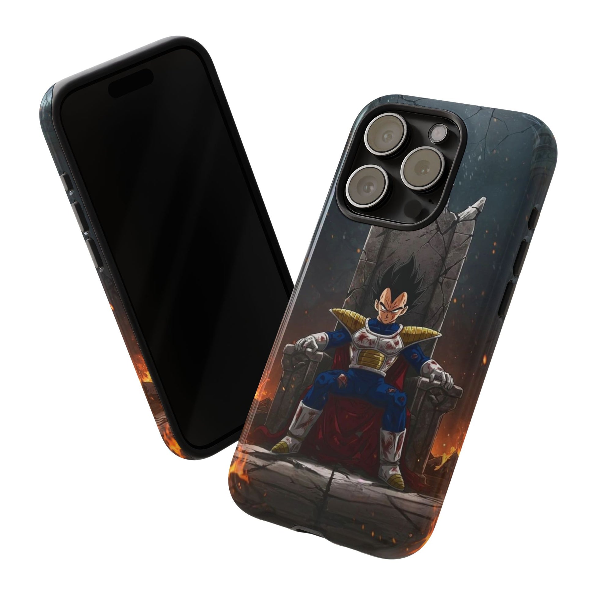 Vegeta on Throne DBZ Theme Tough Cases for iPhones, Samsung, and Pixel