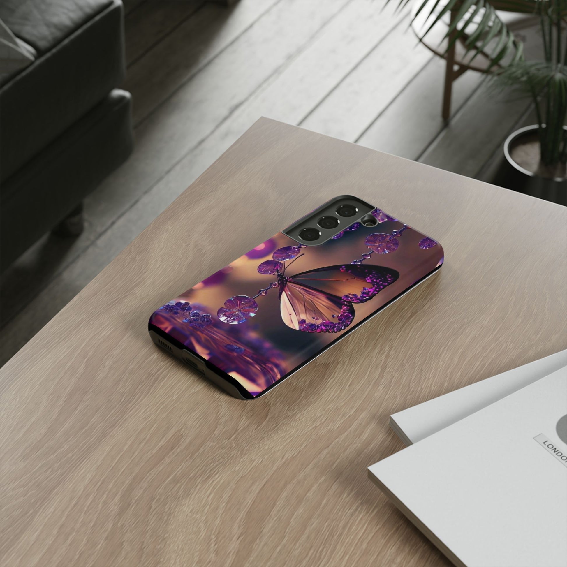 Purple Butterfly Tough Cases for iPhones, Samsung, and Pixel